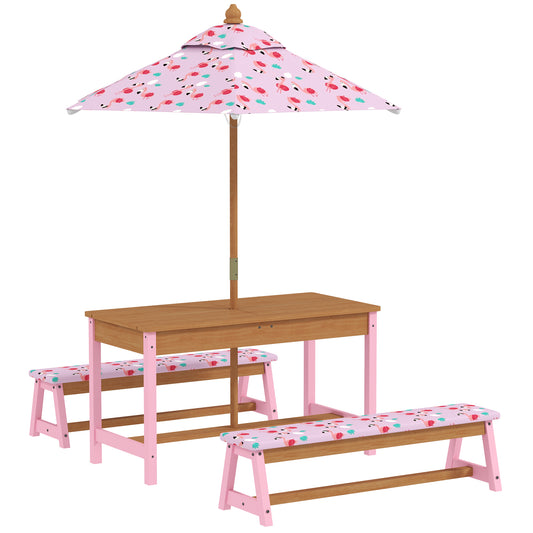 Kids Picnic Table Set with Removable & Foldable Umbrella, Cushions