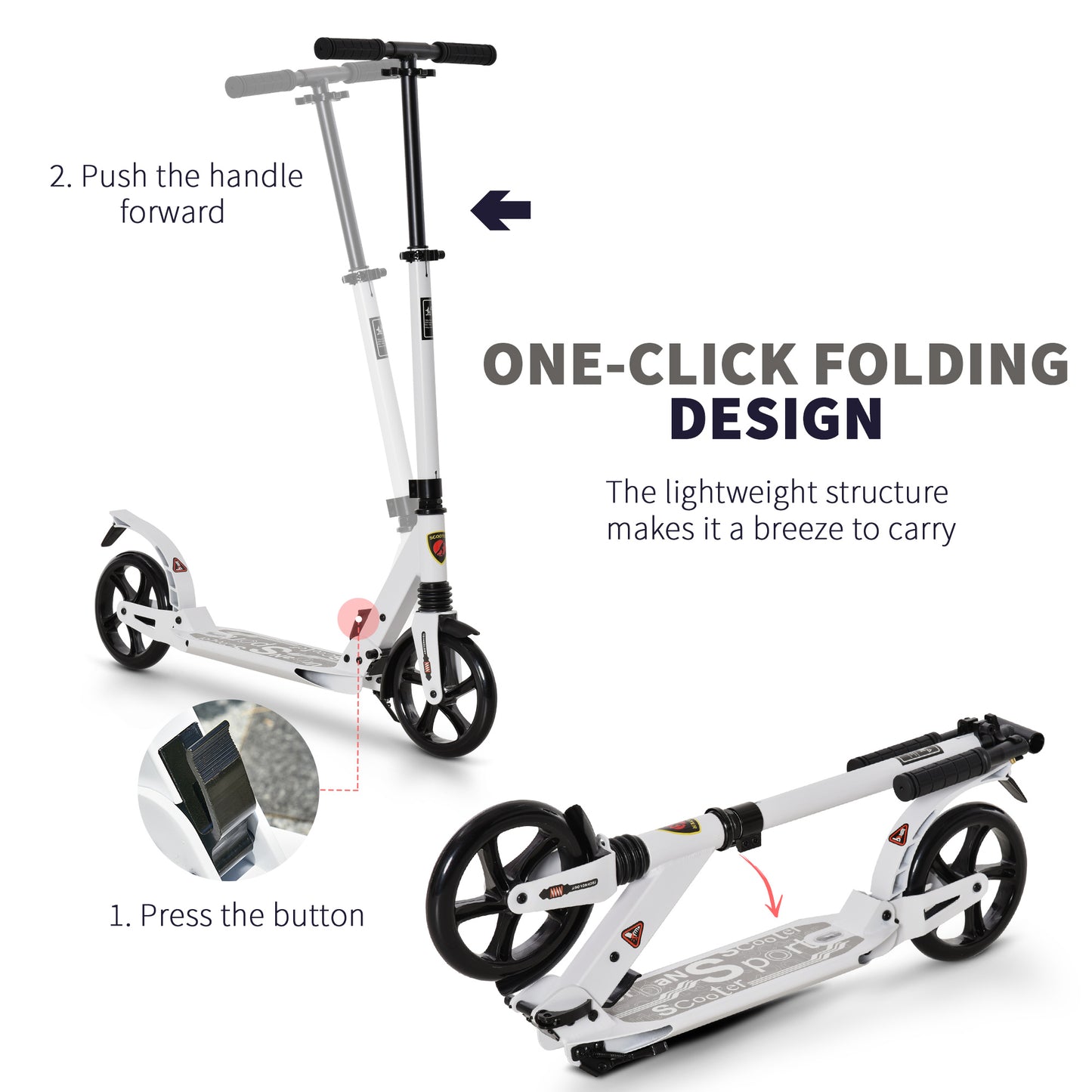 Folding Kick Scooter, Adjustable Ride On Scooter
