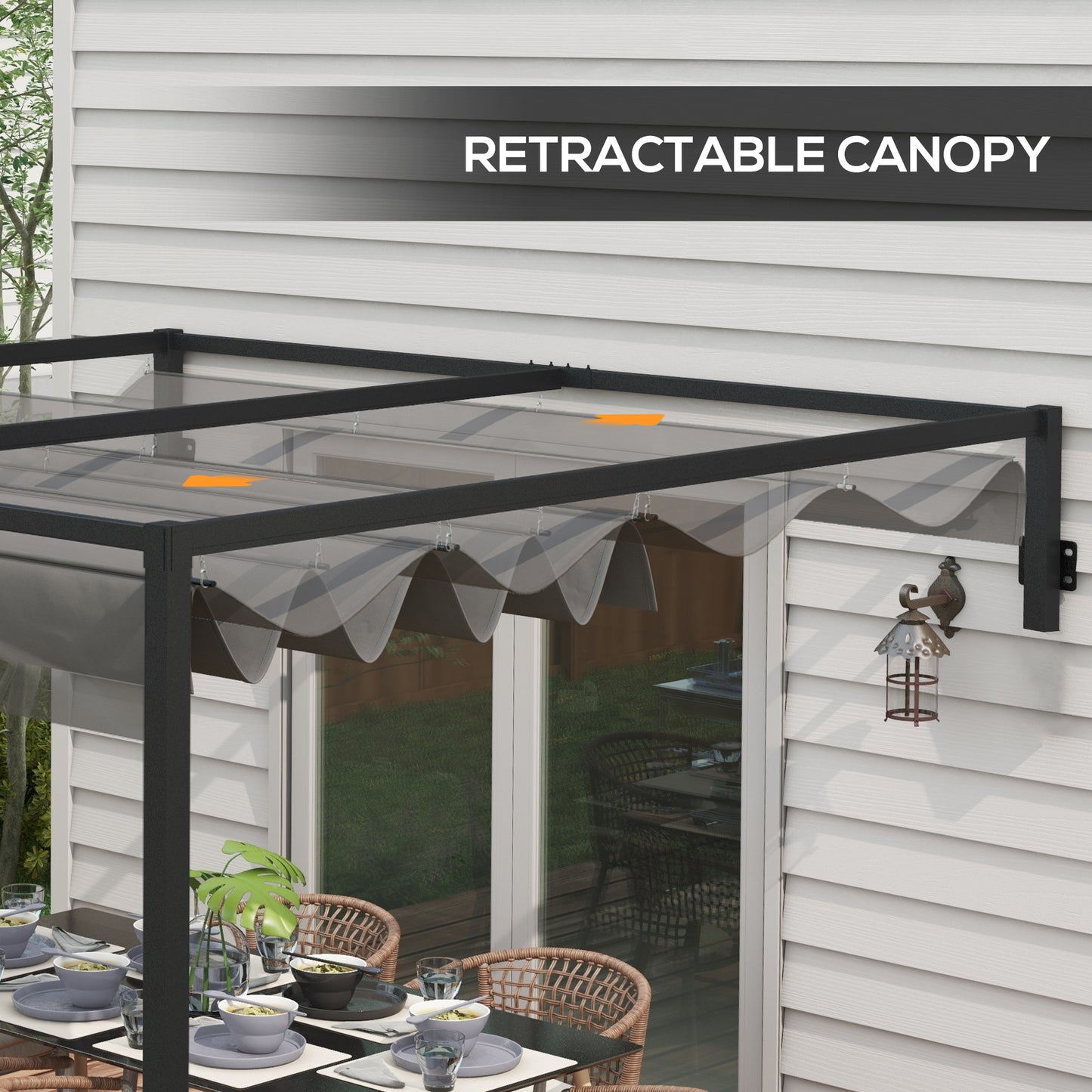3 x 4m Lean To Steel Pergola with Moving Fabric Canopy
