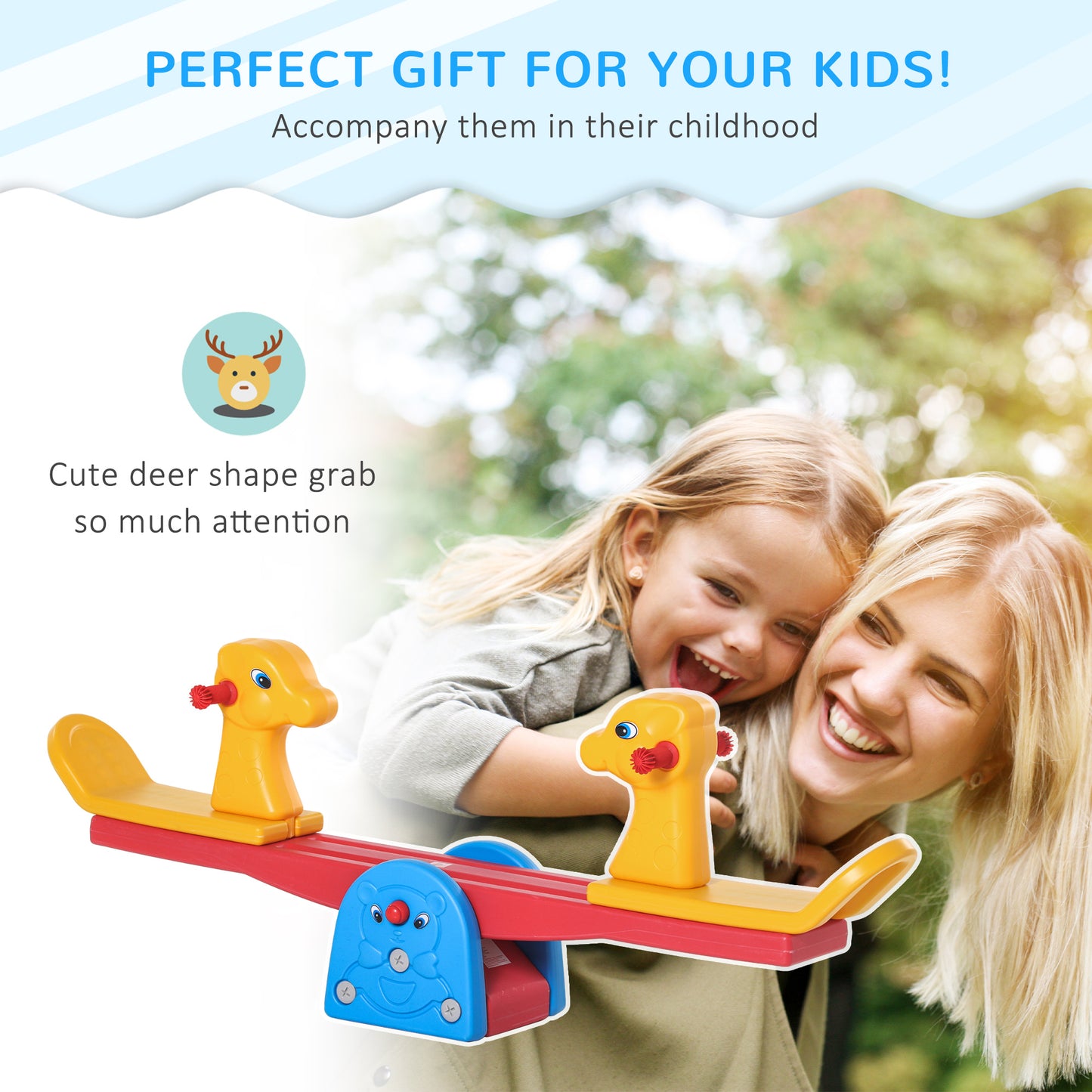 Kids Seesaw Safe Teeter Totter 2 Seats with Easy-Grip Handles, Safe