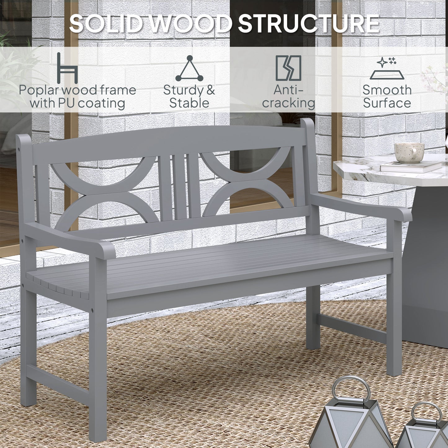 2-Seater Wooden Garden Bench Outdoor Patio Loveseat for Porch