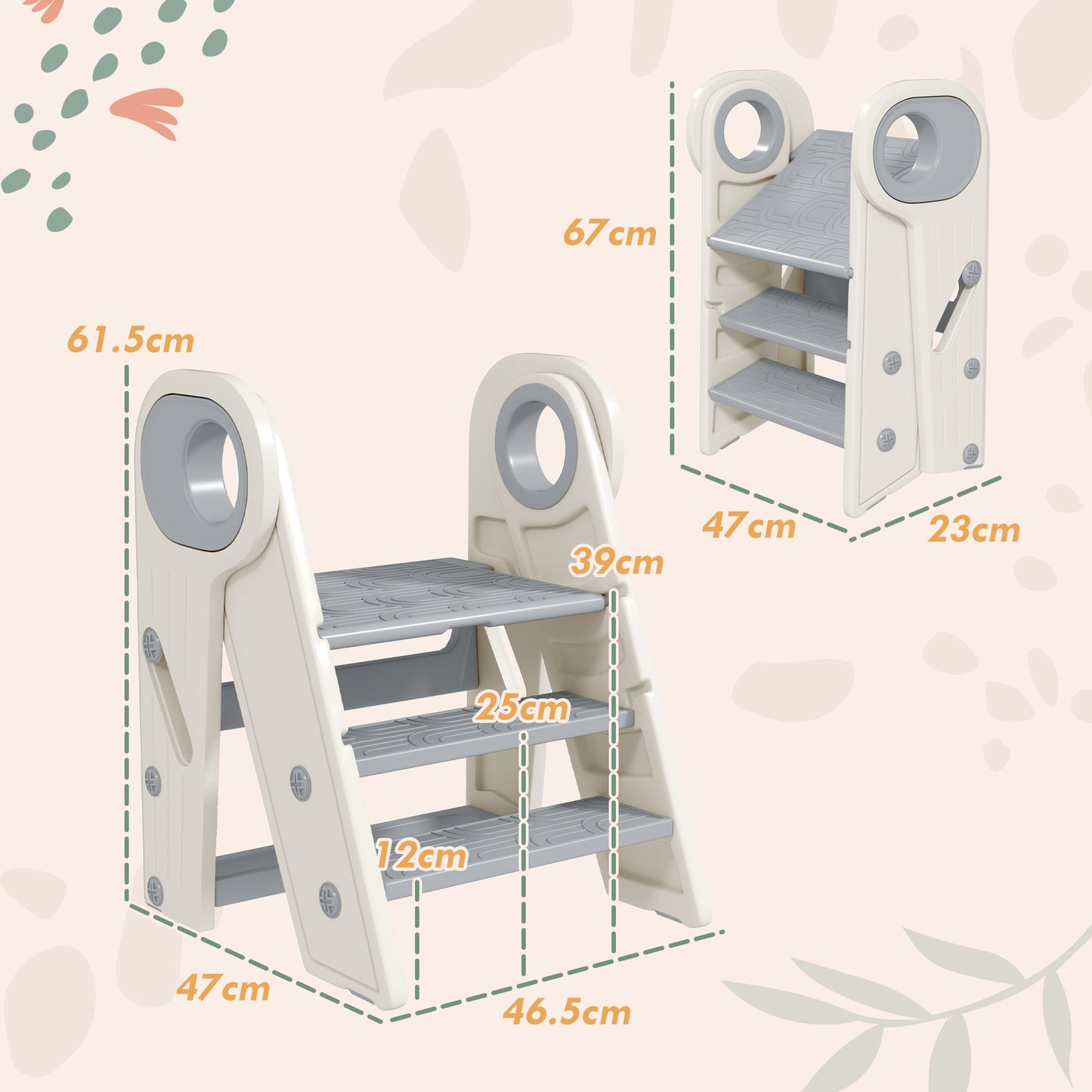 Foldable and Adjustable Kids Step Stool with Handle, Non-Slip