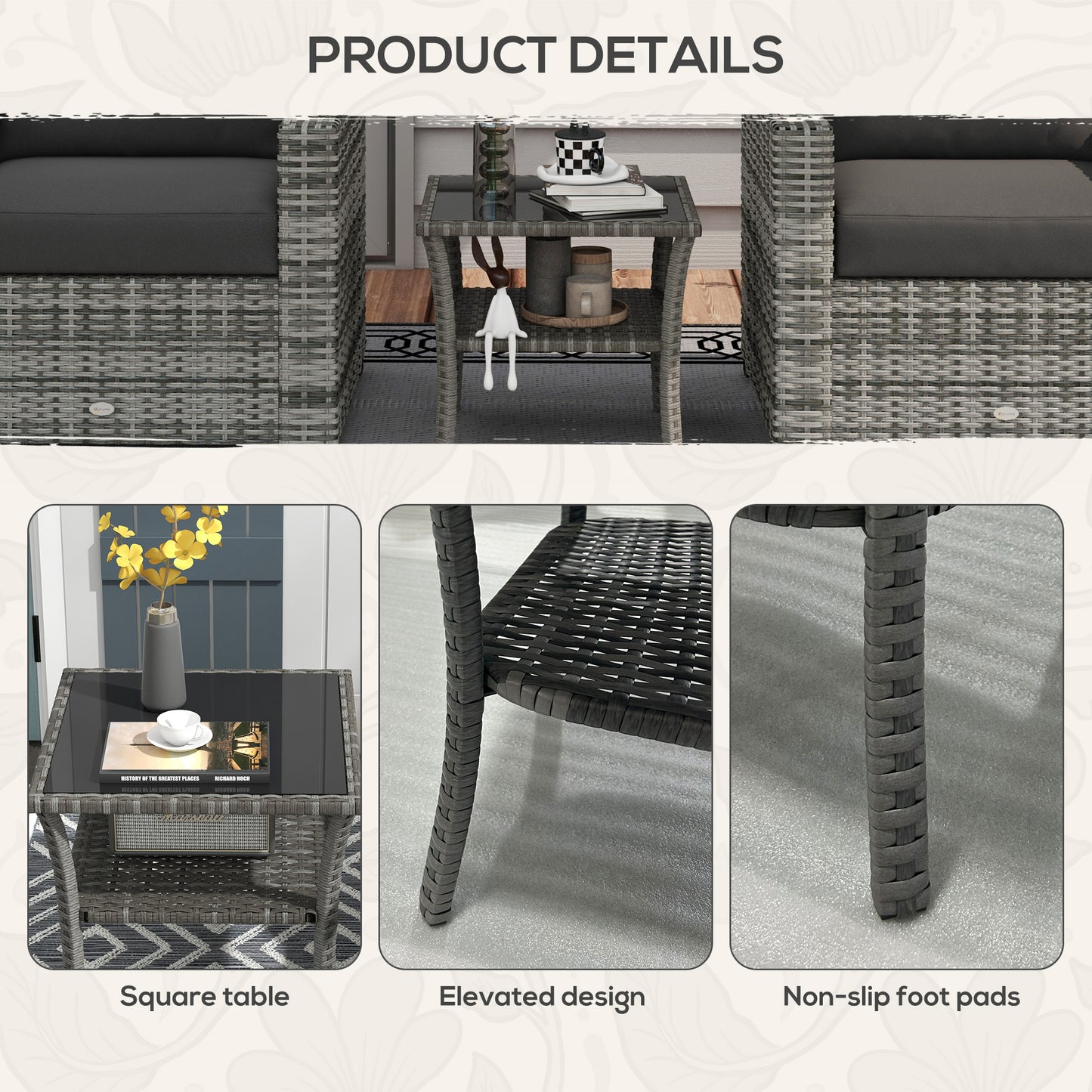 Two-tier PE Rattan Square Coffee Table