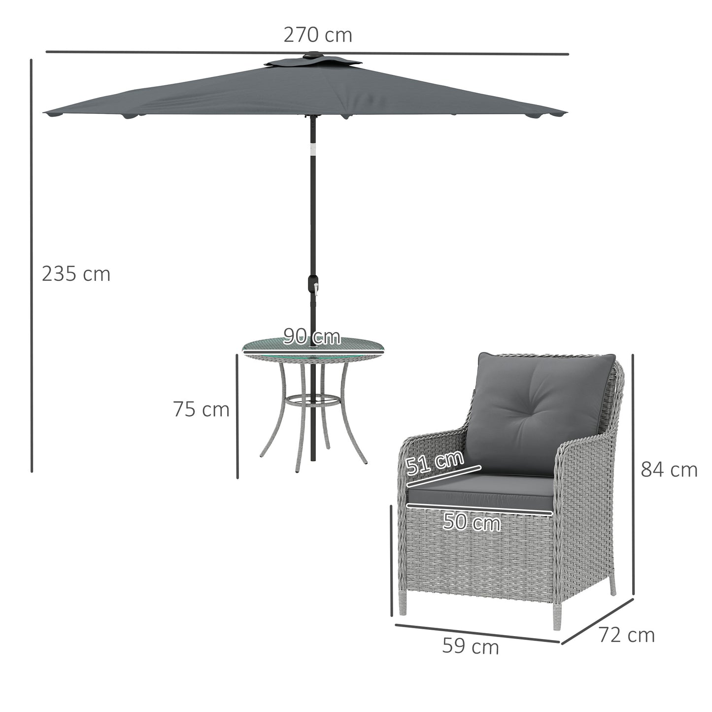 4 Seater Rattan Dining Set with Parasol & Cushions
