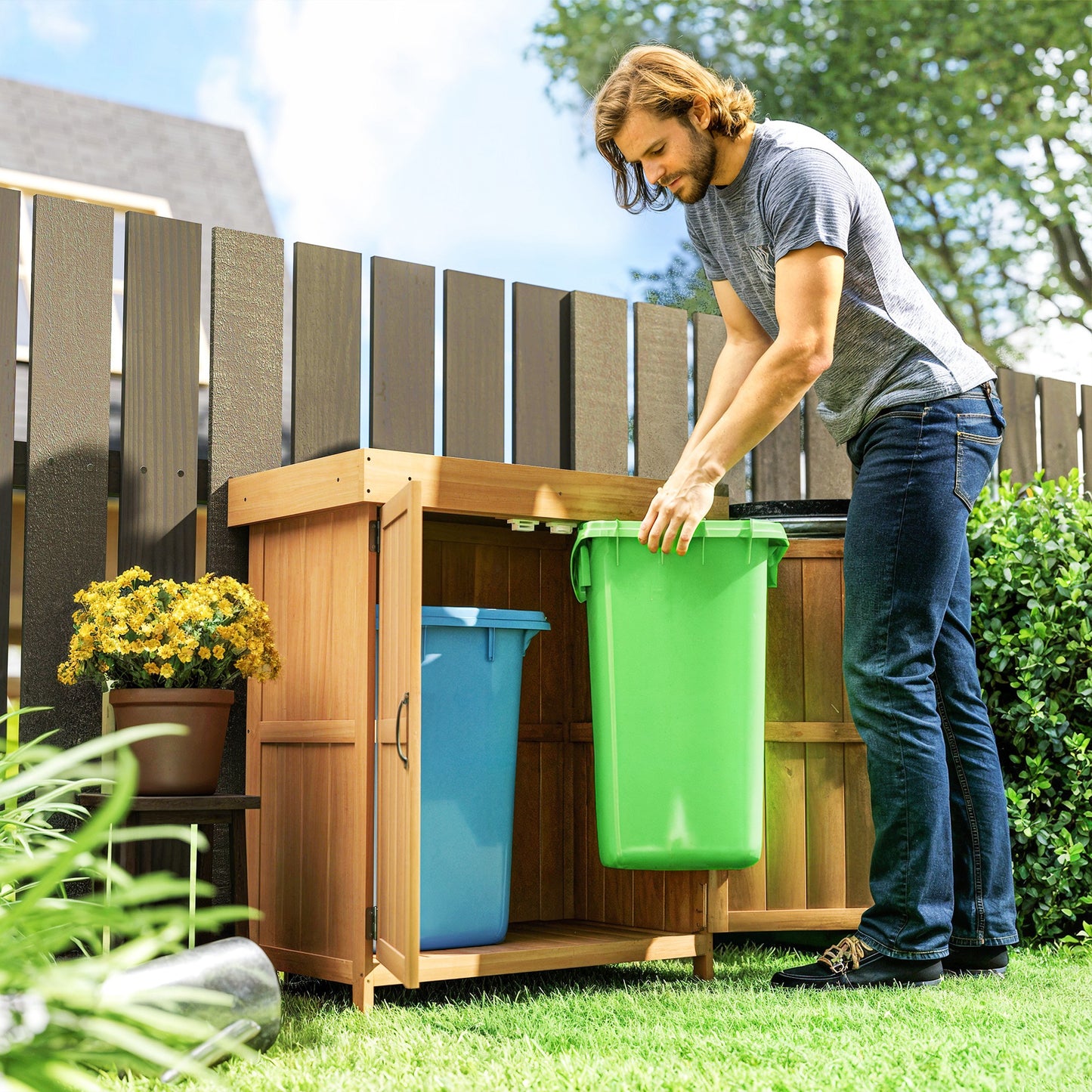 Small Shed, Wooden Garden Shed with Openable Hinged Roof