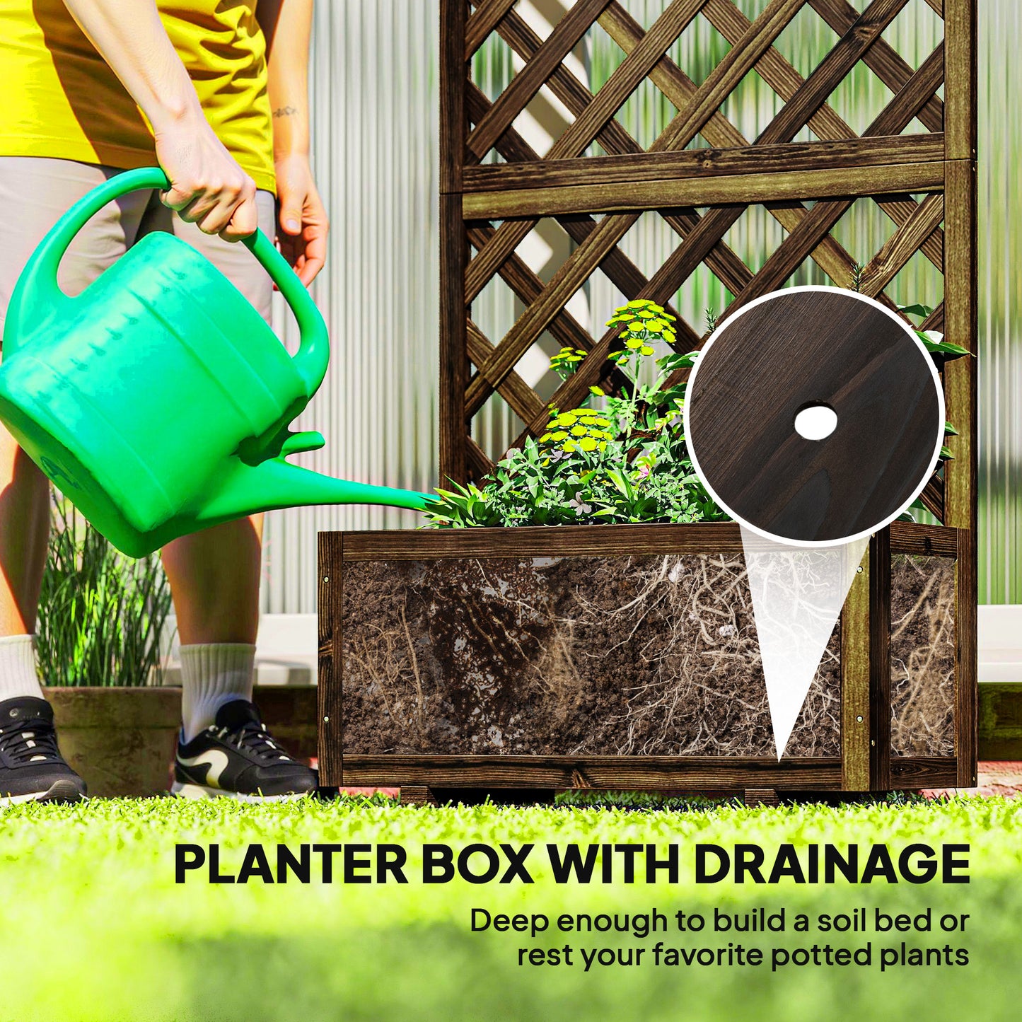 Garden Planter with Trellis, 45L Raised Bed for Climbing Plants