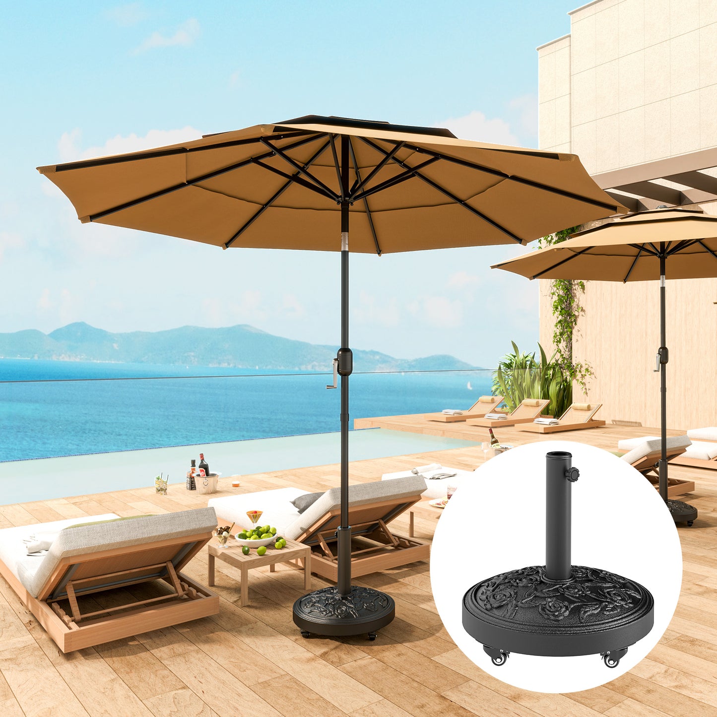 Parasol Base, Umbrella Base with Wheels Cast Iron Effect