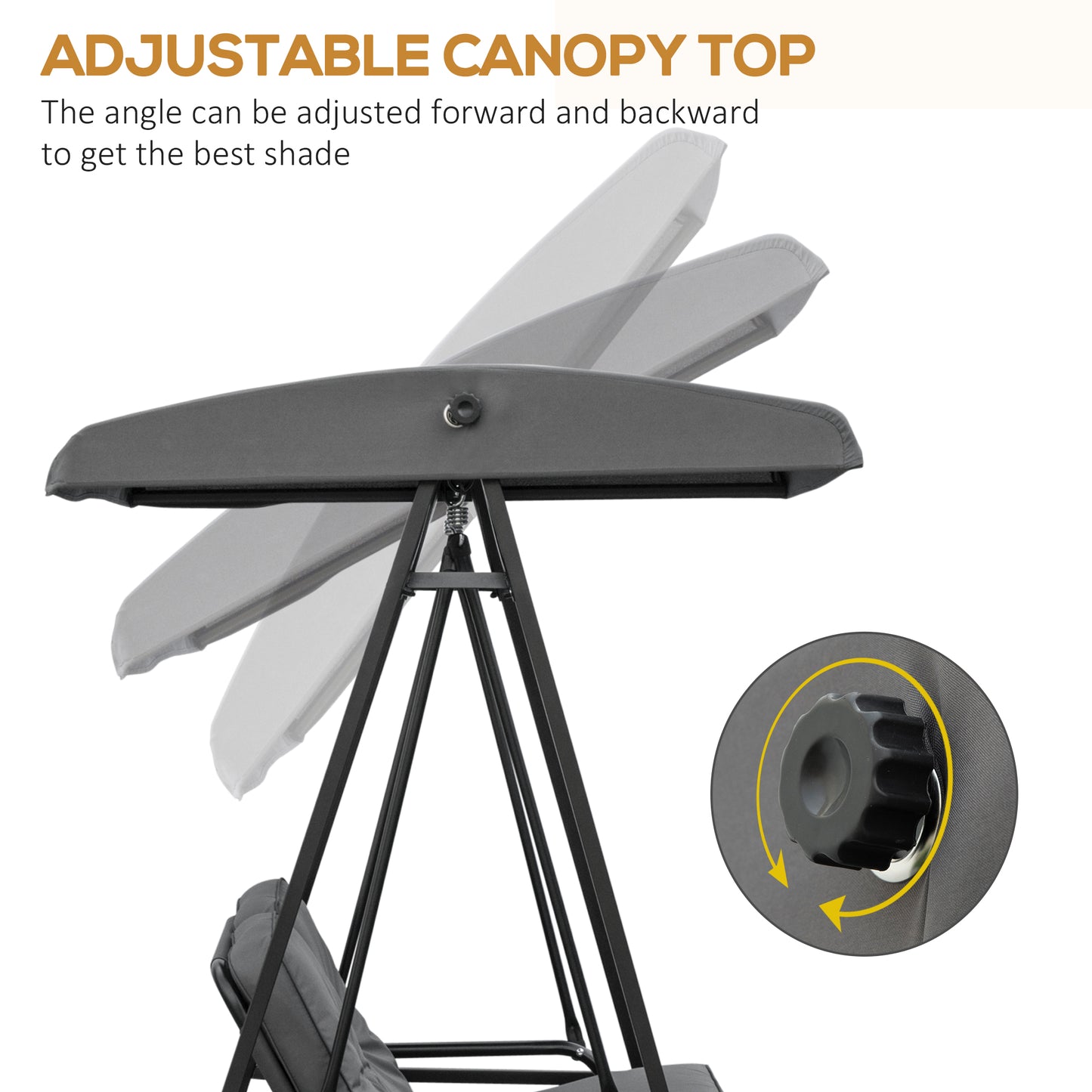 2 Seater Garden Swing Chair with Adjustable Tilting Canopy