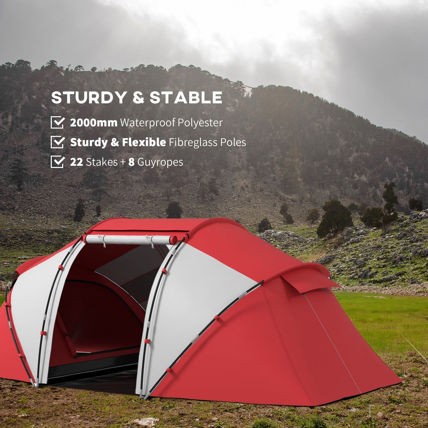 4-6 Man UV Protection Camping Tent - Grey and