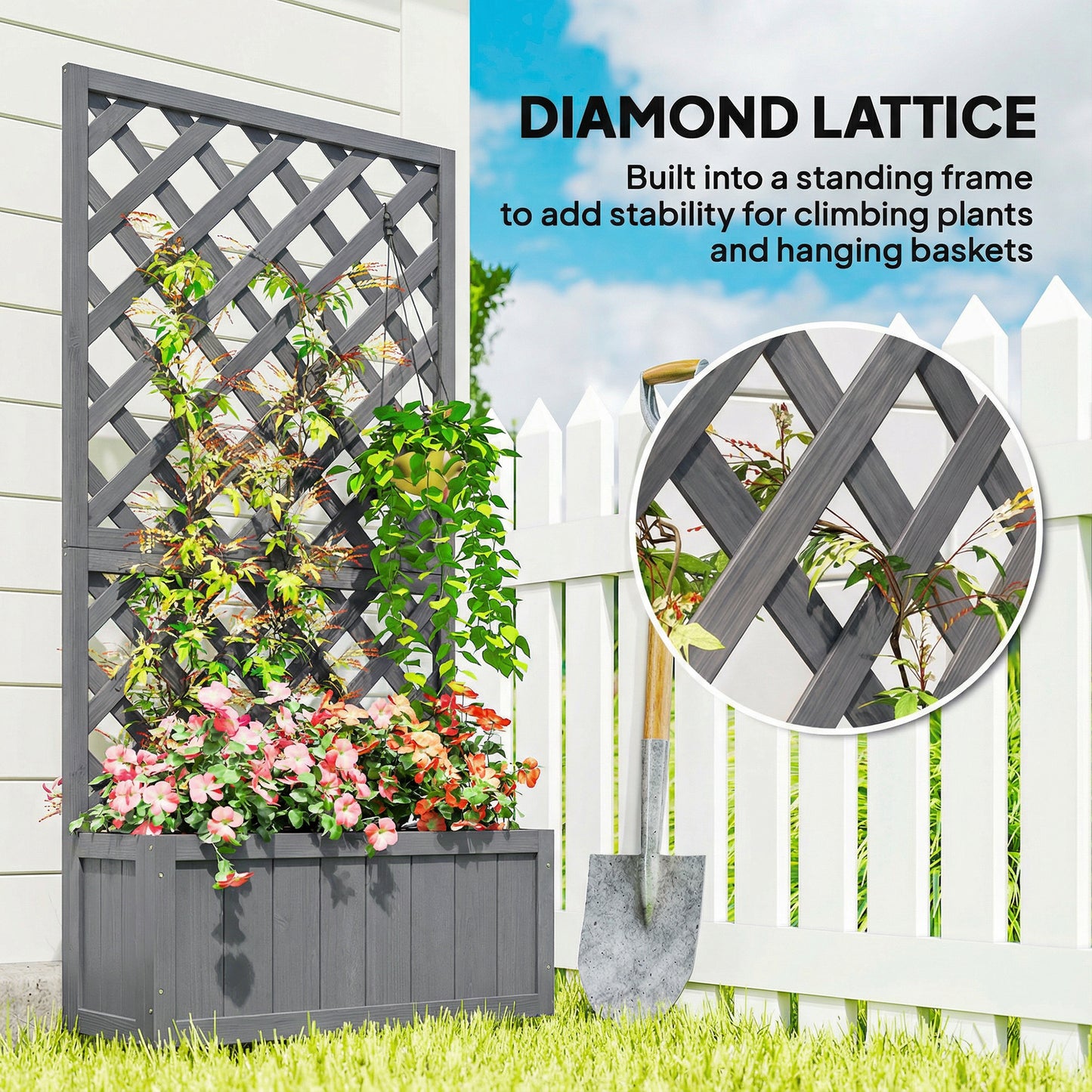 Wood Planter with Trellis for Climbing Plants, Raised Bed