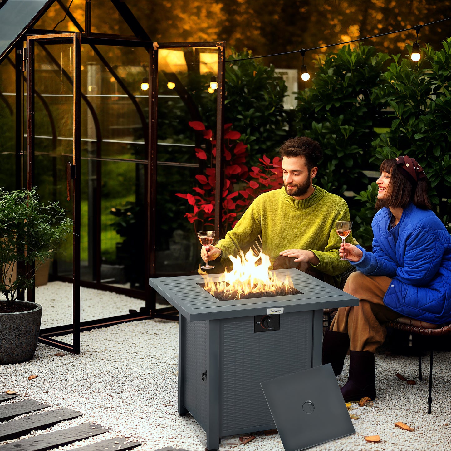Rattan-style Propane Gas Fire Pit Table with 40,000 BTU Burner