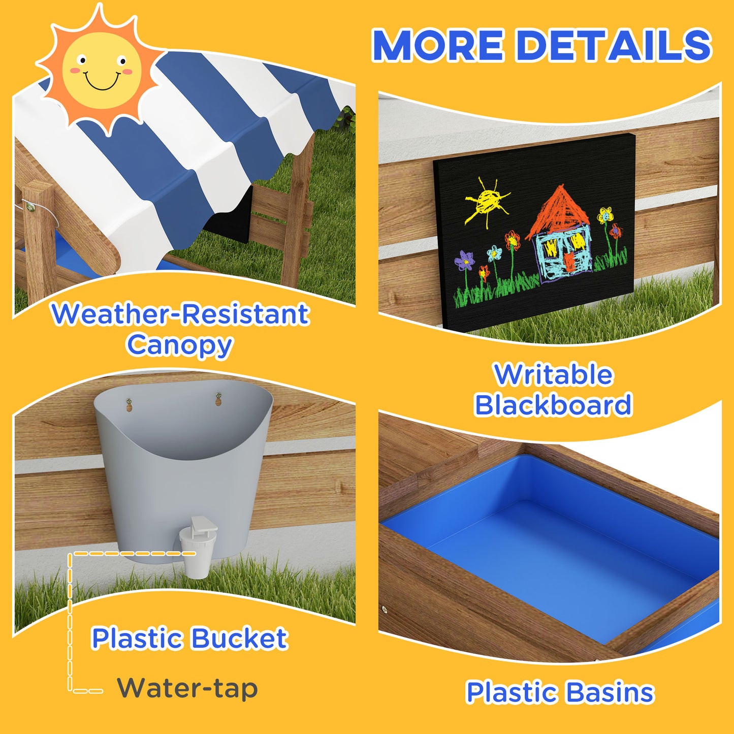 House-Designed Wooden Sandbox, Outdoor Sandpit, with Blackboard