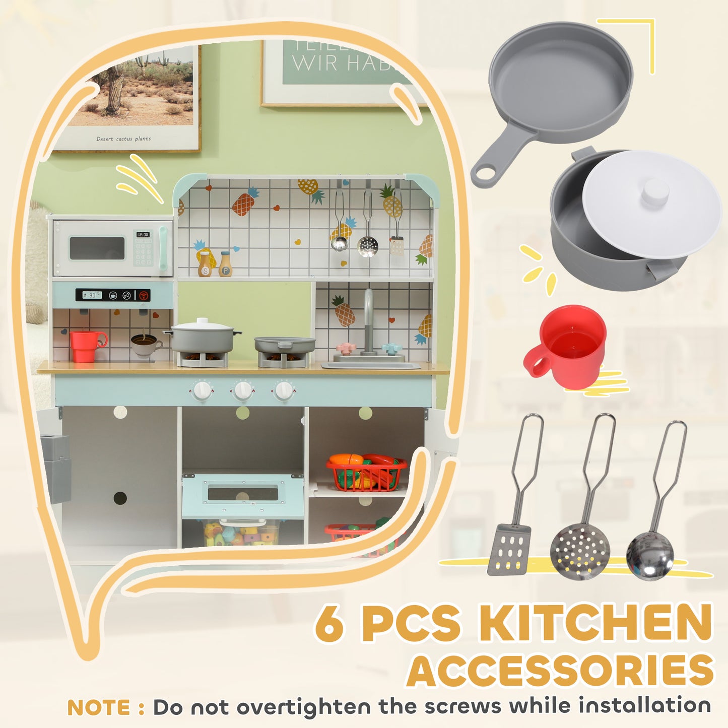 Toy Kitchen, Pretend Role Play Kitchen with Hob, Sound, Light