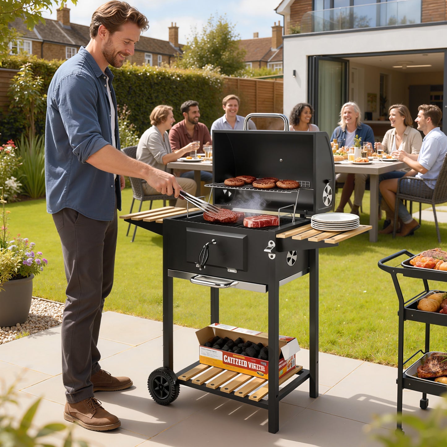 Charcoal BBQ Grill with Height Adjustable Charcoal Pan