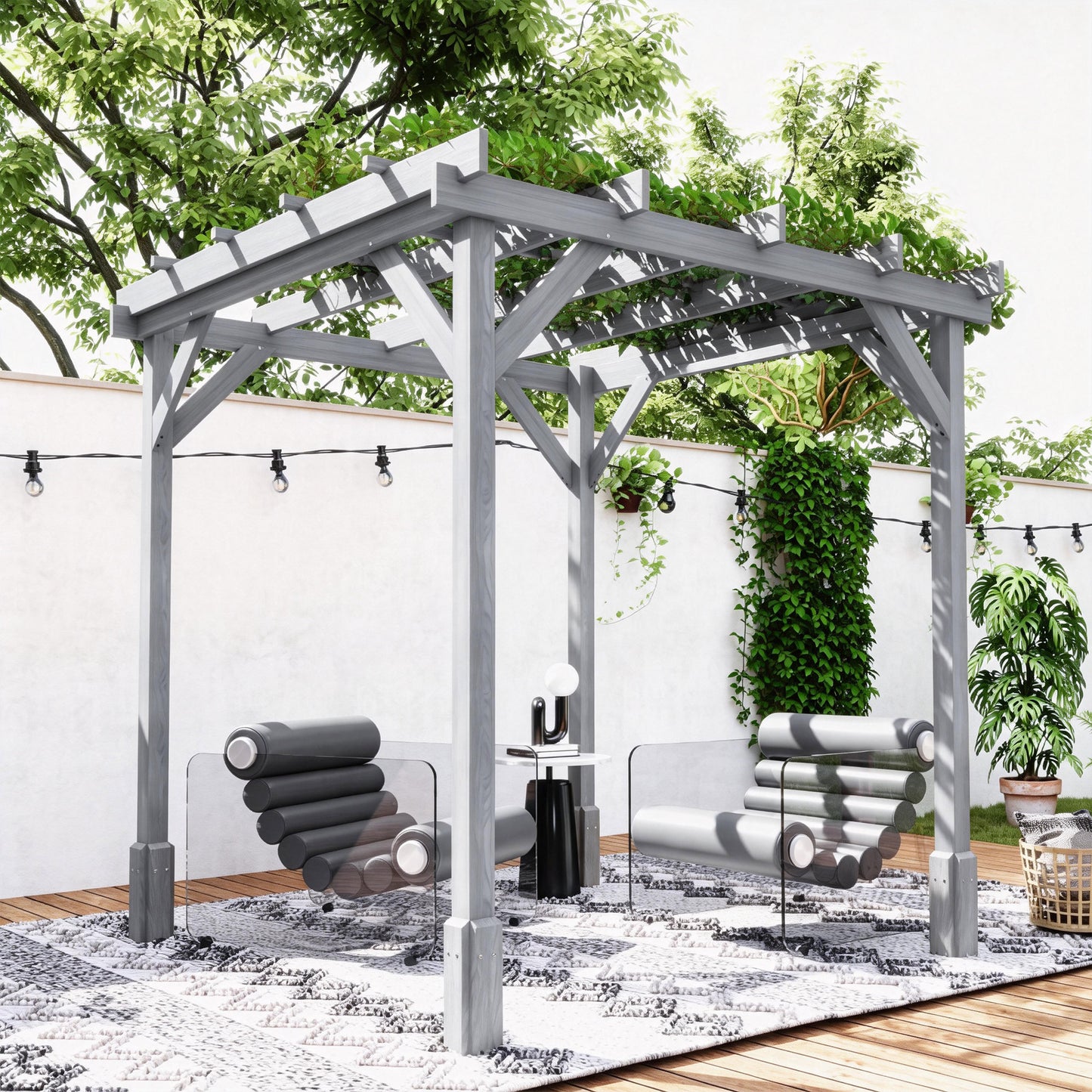2 x 2m Wooden Pergola Kit, Decorative Garden Gazebo Shelter