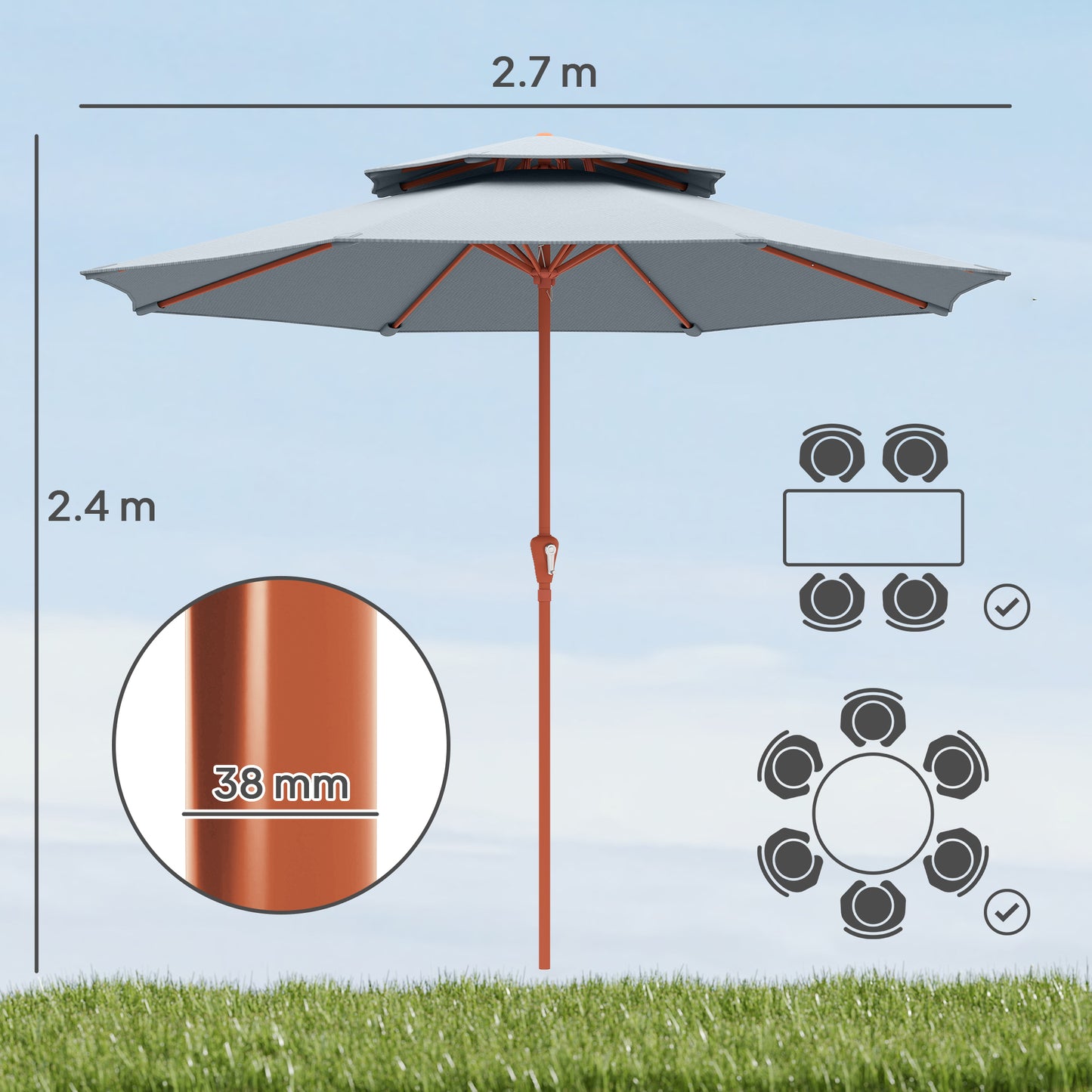 2.7 m Garden Parasol with Double Top Outdoor Market Table Umbrella