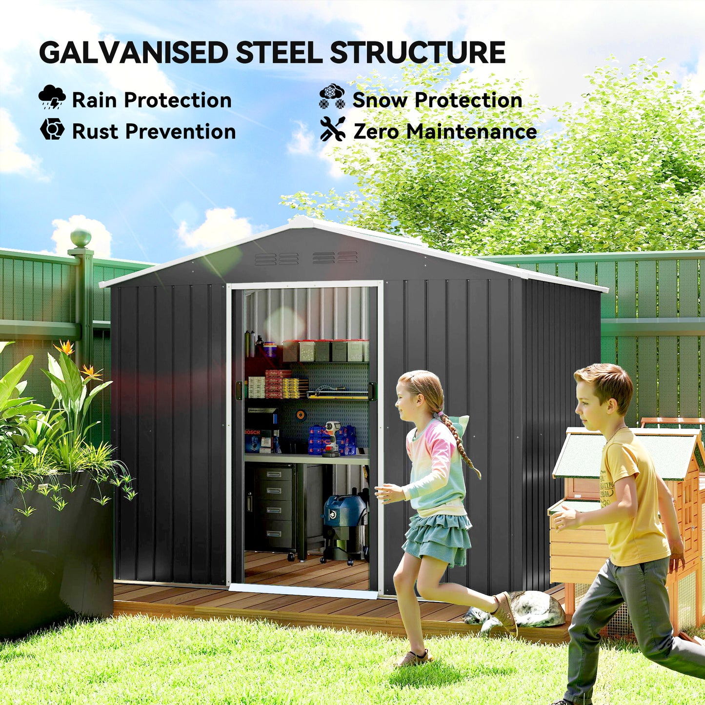 8 x 6ft Galvanised Steel Shed, with Double Door