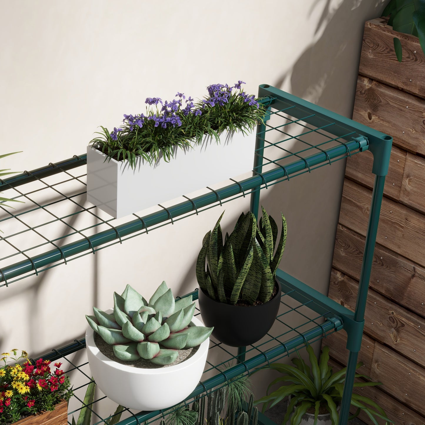 Modern Plant Stand, 4-Tier Planter Holder with Steel Frame