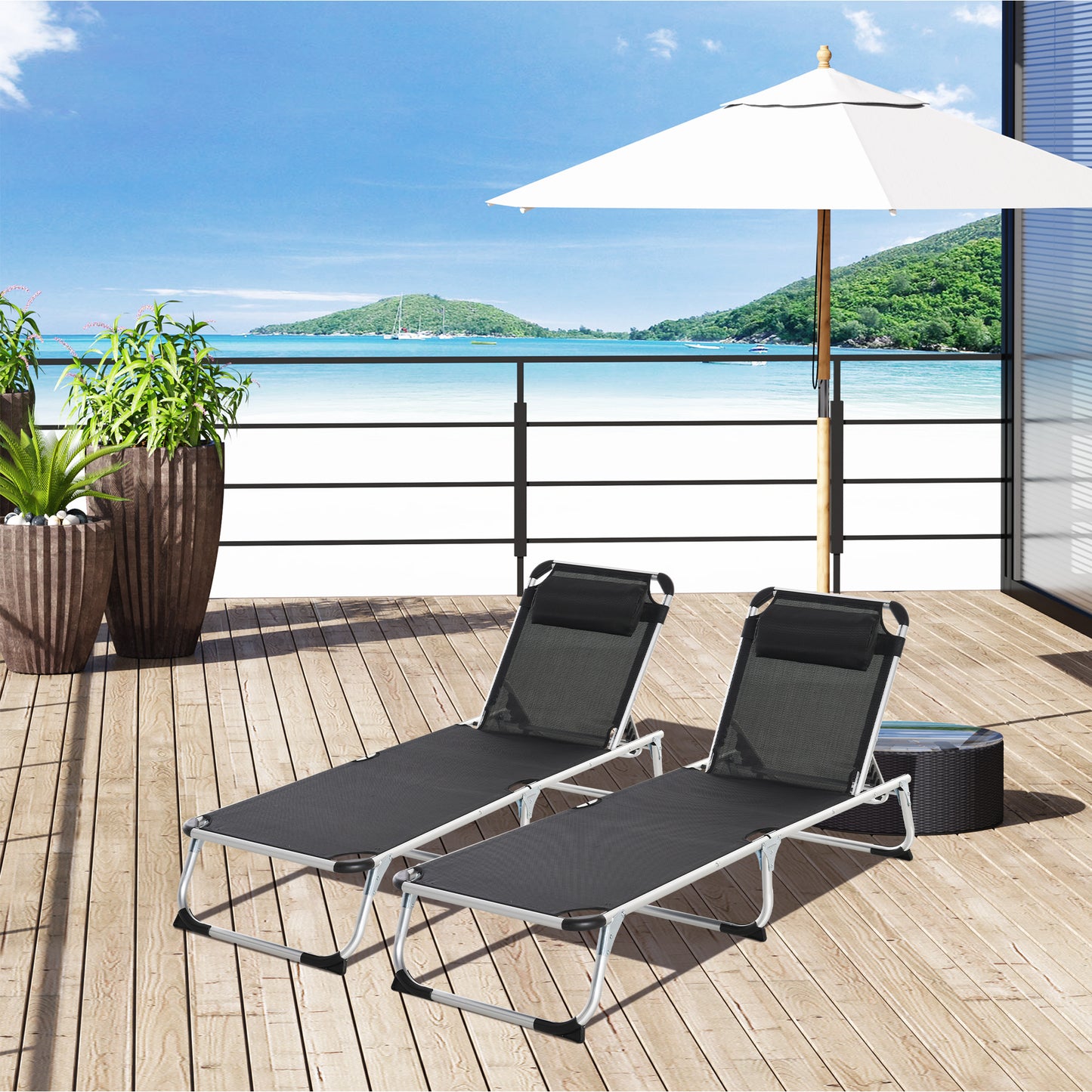 Foldable Outdoor Sun Loungers Set of 2