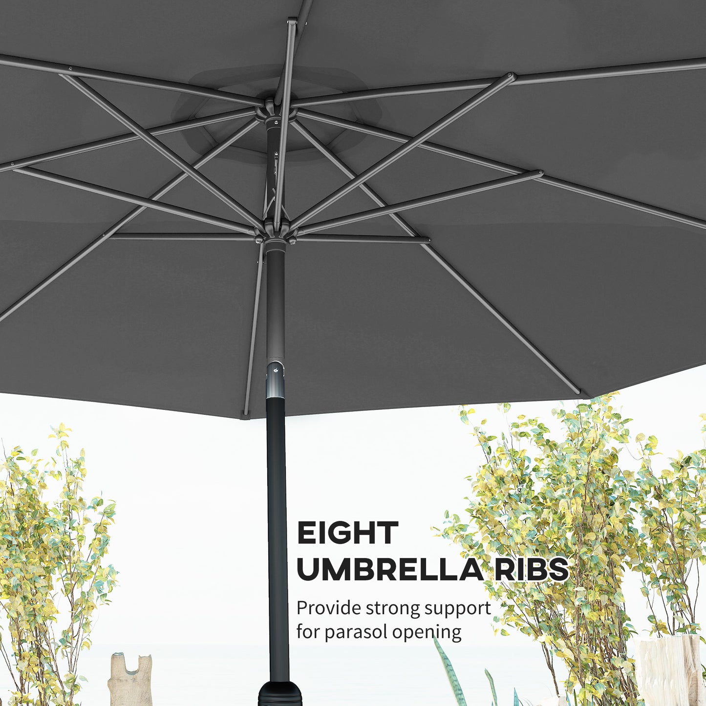 3(m) Tilting Parasol Garden Umbrellas, Outdoor Sun Shade with 8 Ribs