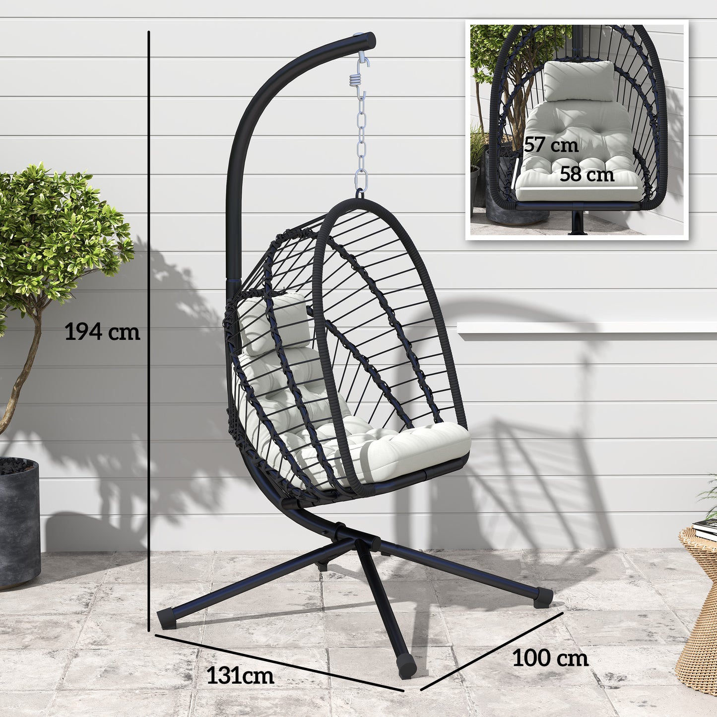 Outdoor PE Rattan Swing Chair with Foldable Basket and Cushion