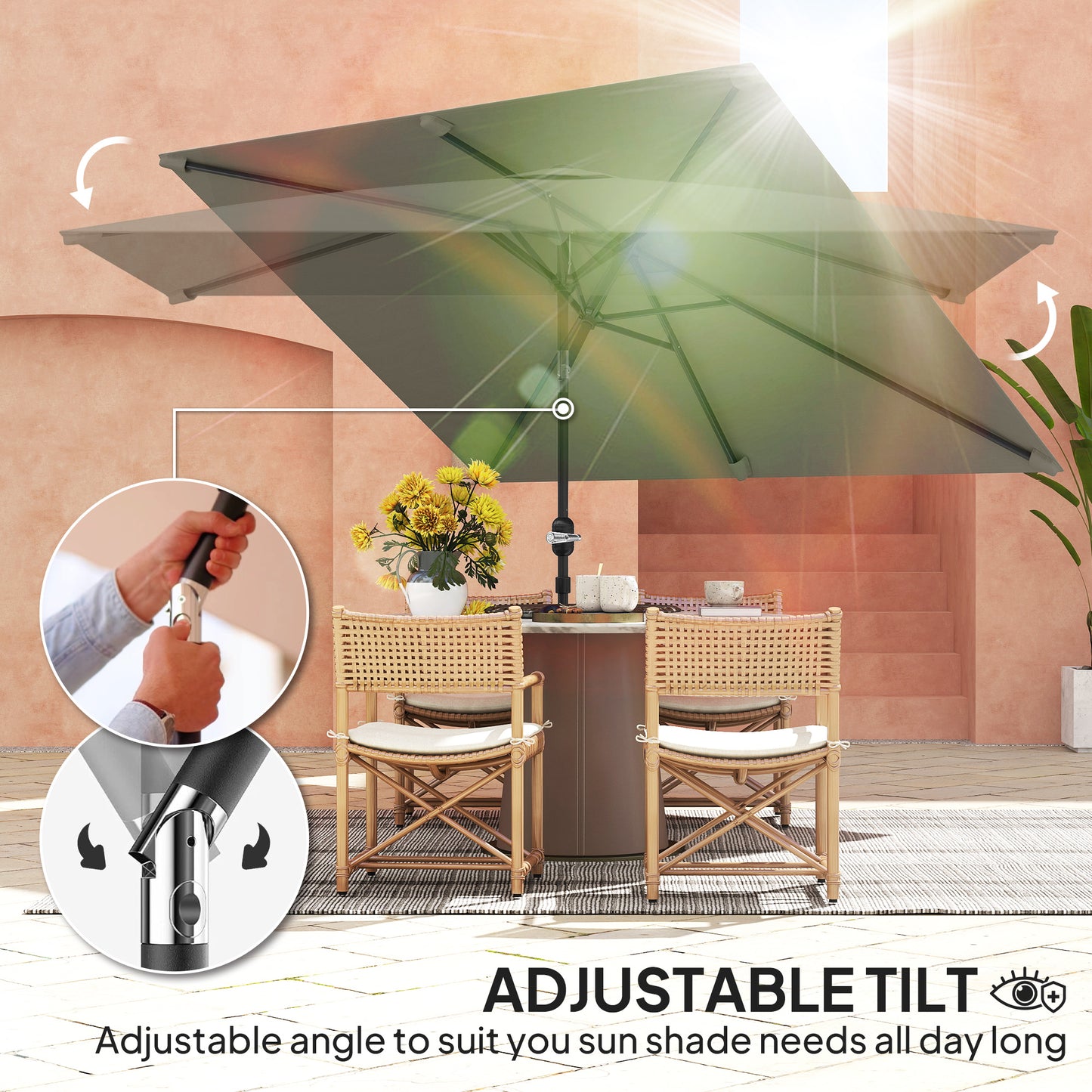3x2m Garden Parasol Umbrella with Aluminium Pole, Tilt and Crank