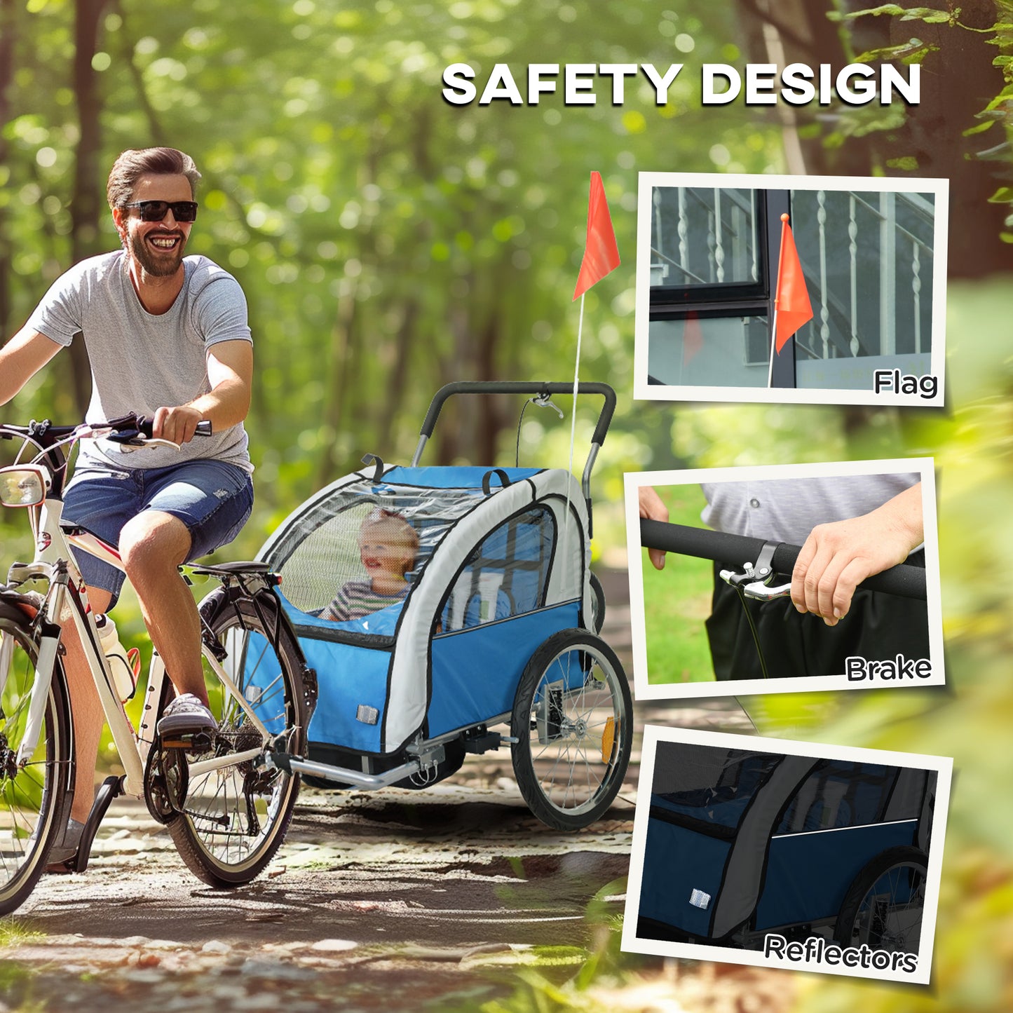 2 Seat Bike Trailer with 5 Point Harness