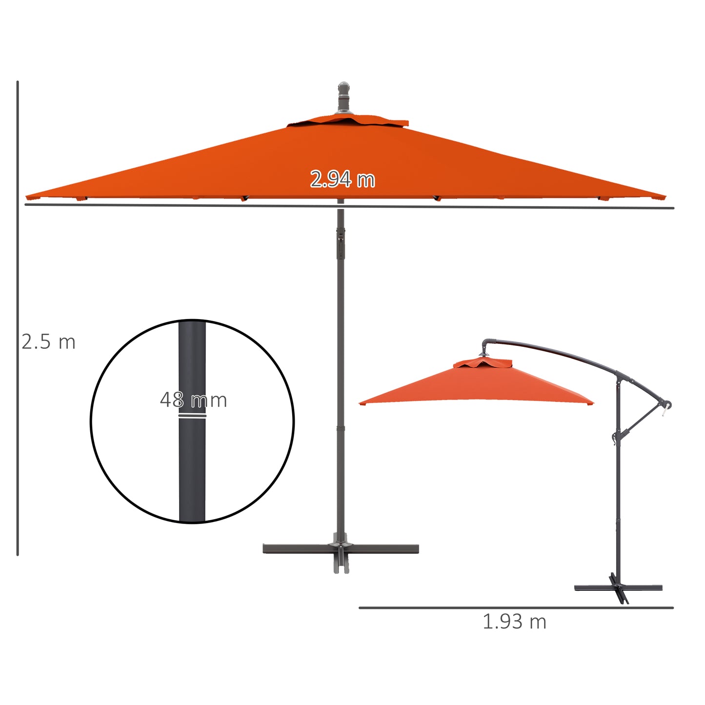 3(m) Cantilever Overhanging Parasol, with Cross Base
