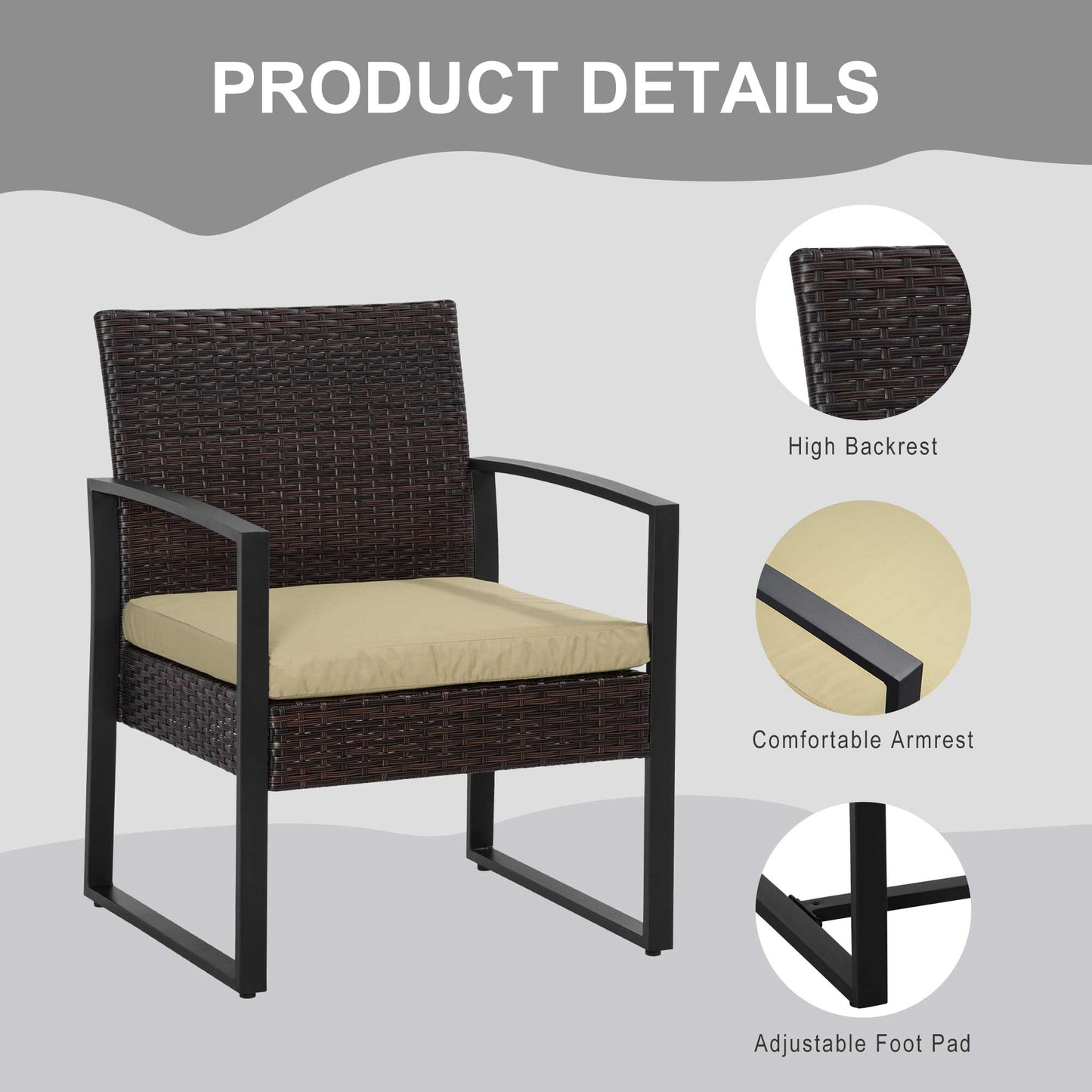3 pcs PE Rattan Wicker Garden Furniture Patio Bistro Set Weave