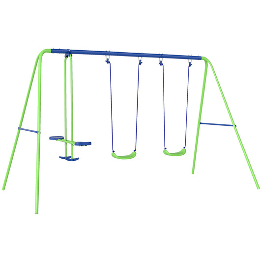 Metal Garden Swing Set Height Adjustable Children Outdoor Backyard
