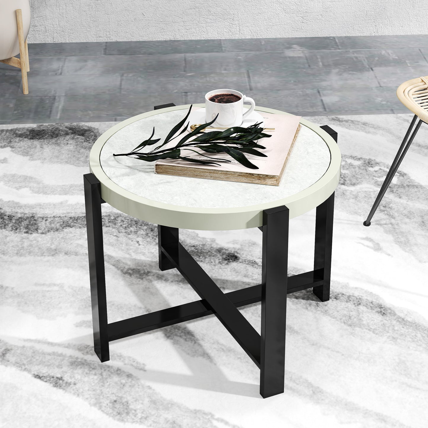 Round Small Garden Table, 60cm Outdoor Side Table