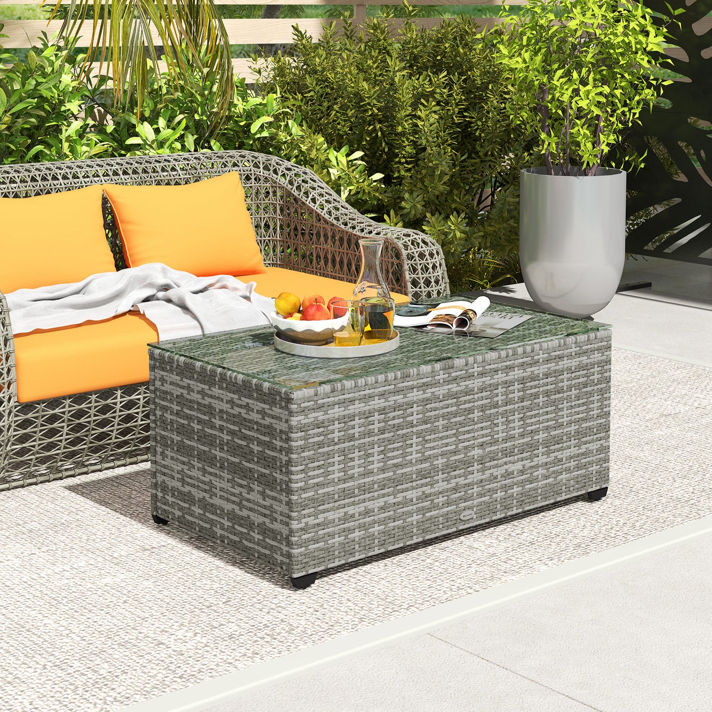 90 x 50cm Glass-Top Rattan Side Table