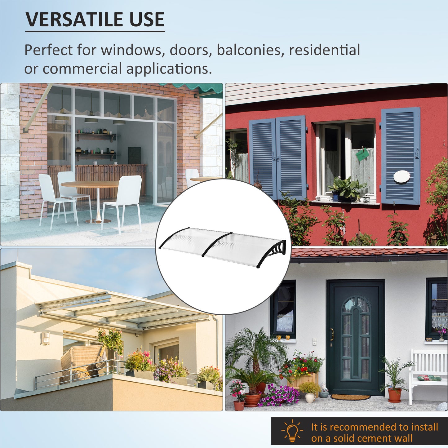 Front Door Canopy Outdoor Awning Aluminium Rigid Plastic (3)