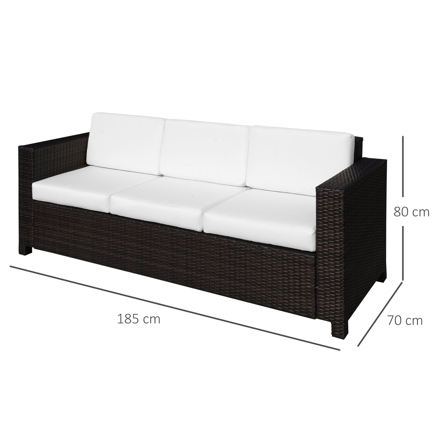 3 Seater Rattan Sofa, All-Weather Wicker Weave Metal Frame Chair