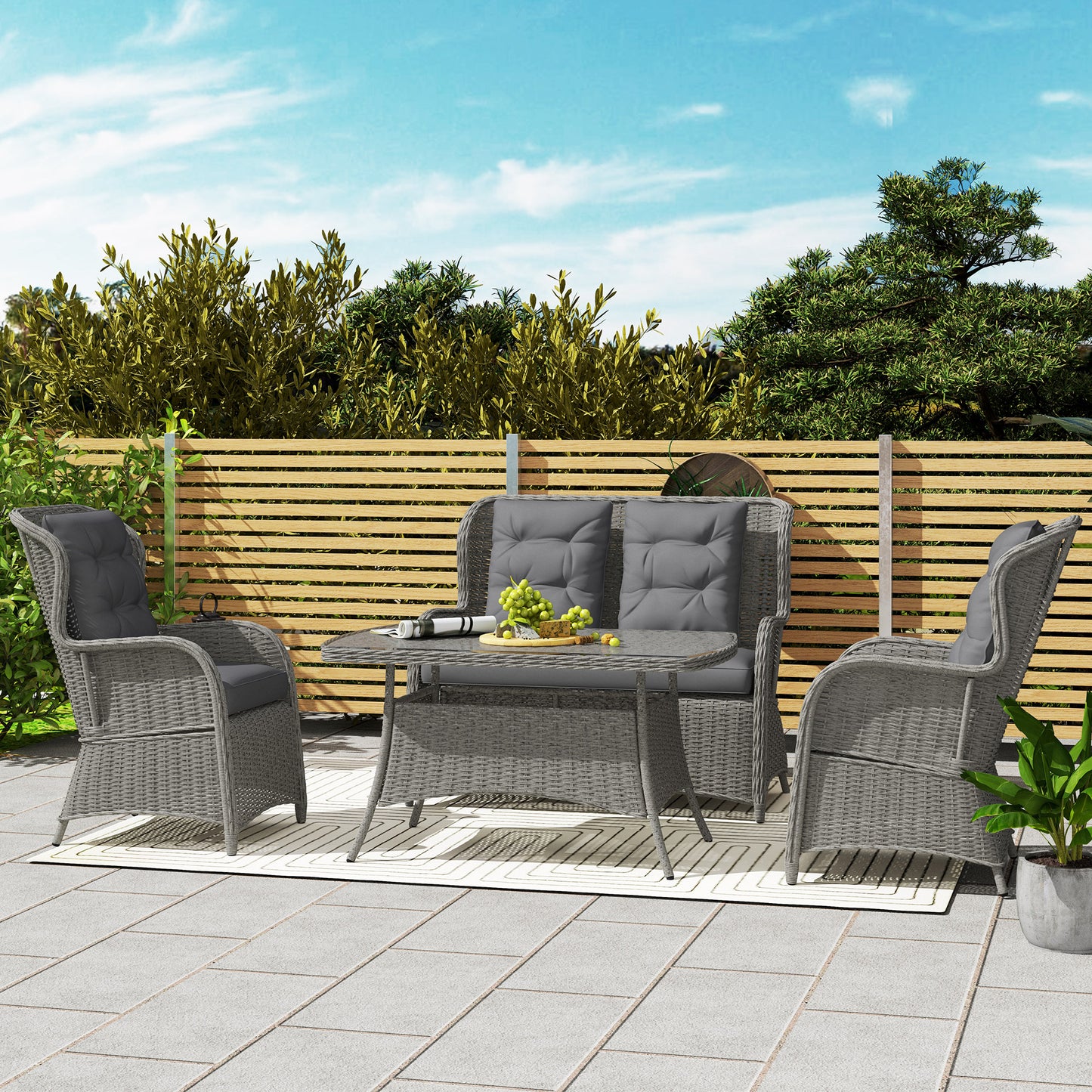 Garden PE Rattan Dining Sofa Set, Outdoor 4 Seater Wicker Furniture