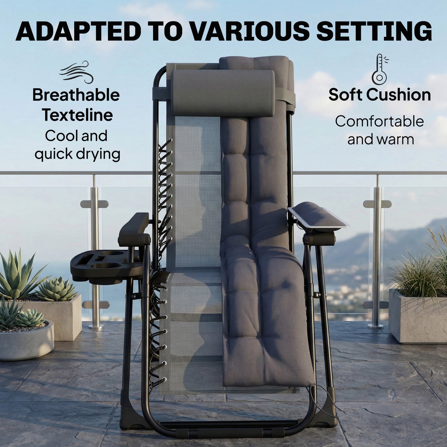 Zero Gravity Chair, Folding Sun Lounger Reclining Garden Chair