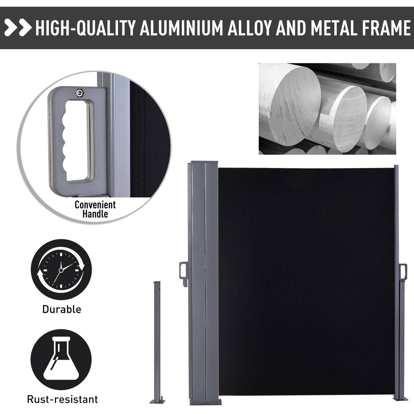 600 x 180 cm (HxL) Retractable Awning Double Canopy Side Privacy
