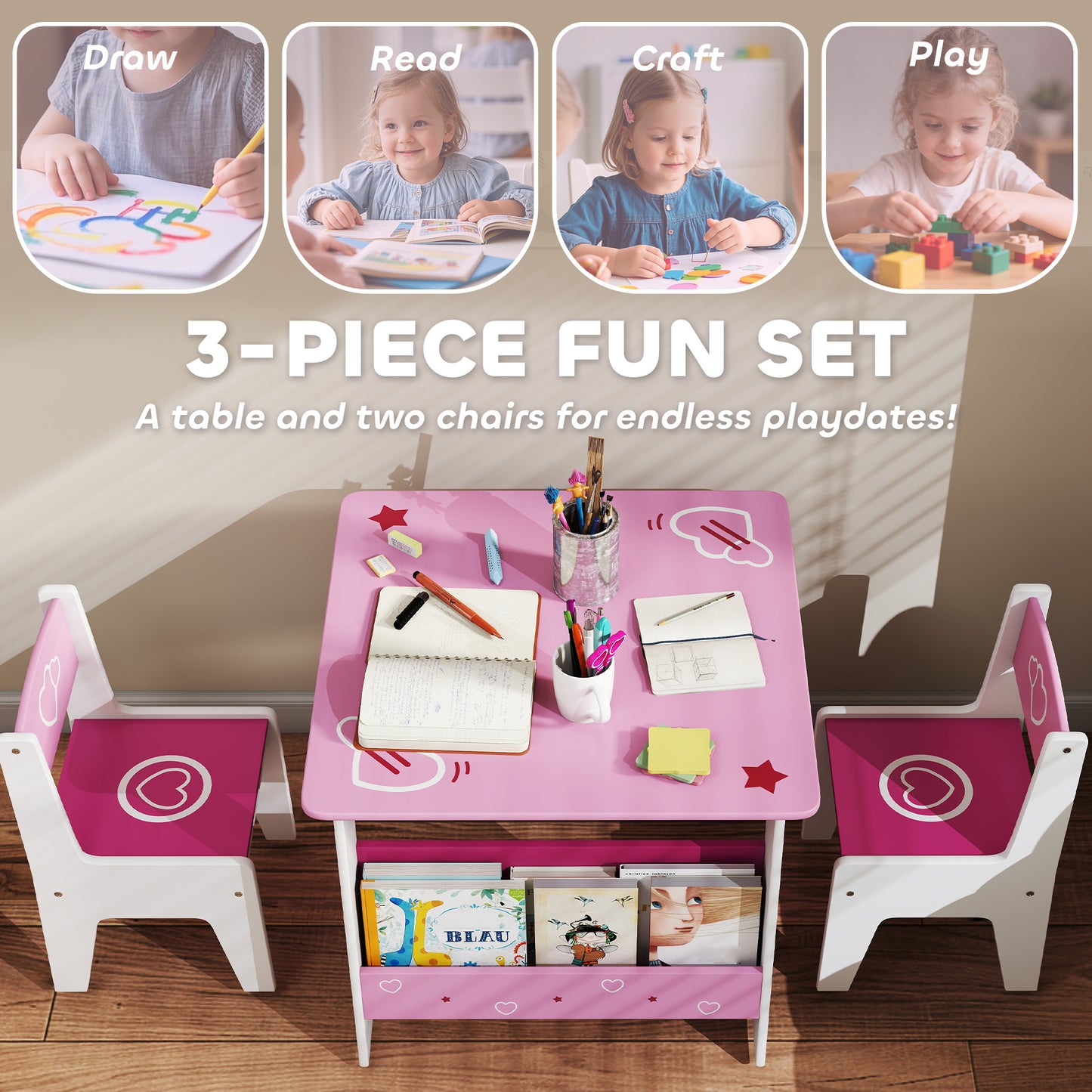 3 Pieces Kids Table and Chair Set