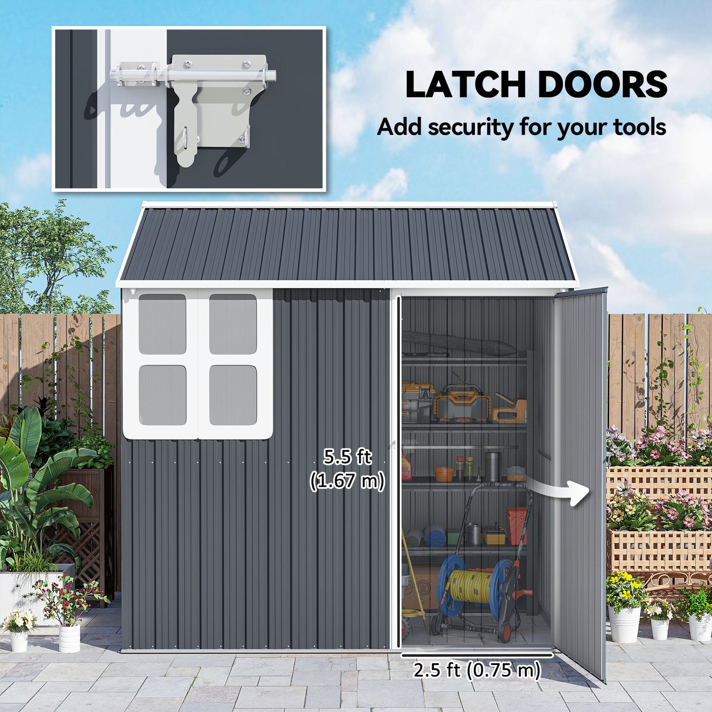 7 x 6ft Galvanised Garden Shed with Latch and Galvanised Steel Frame