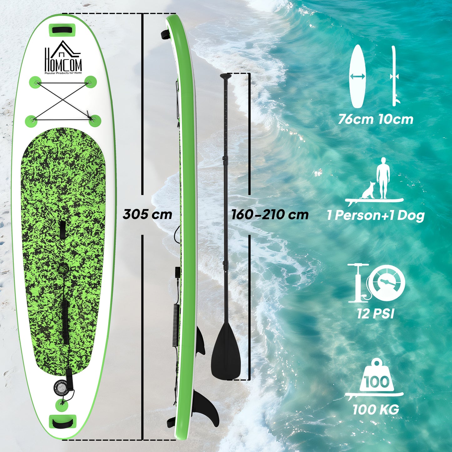 Inflatable Stand Up Paddle Board, 10' x 30" x 4", Non-Slip SUP