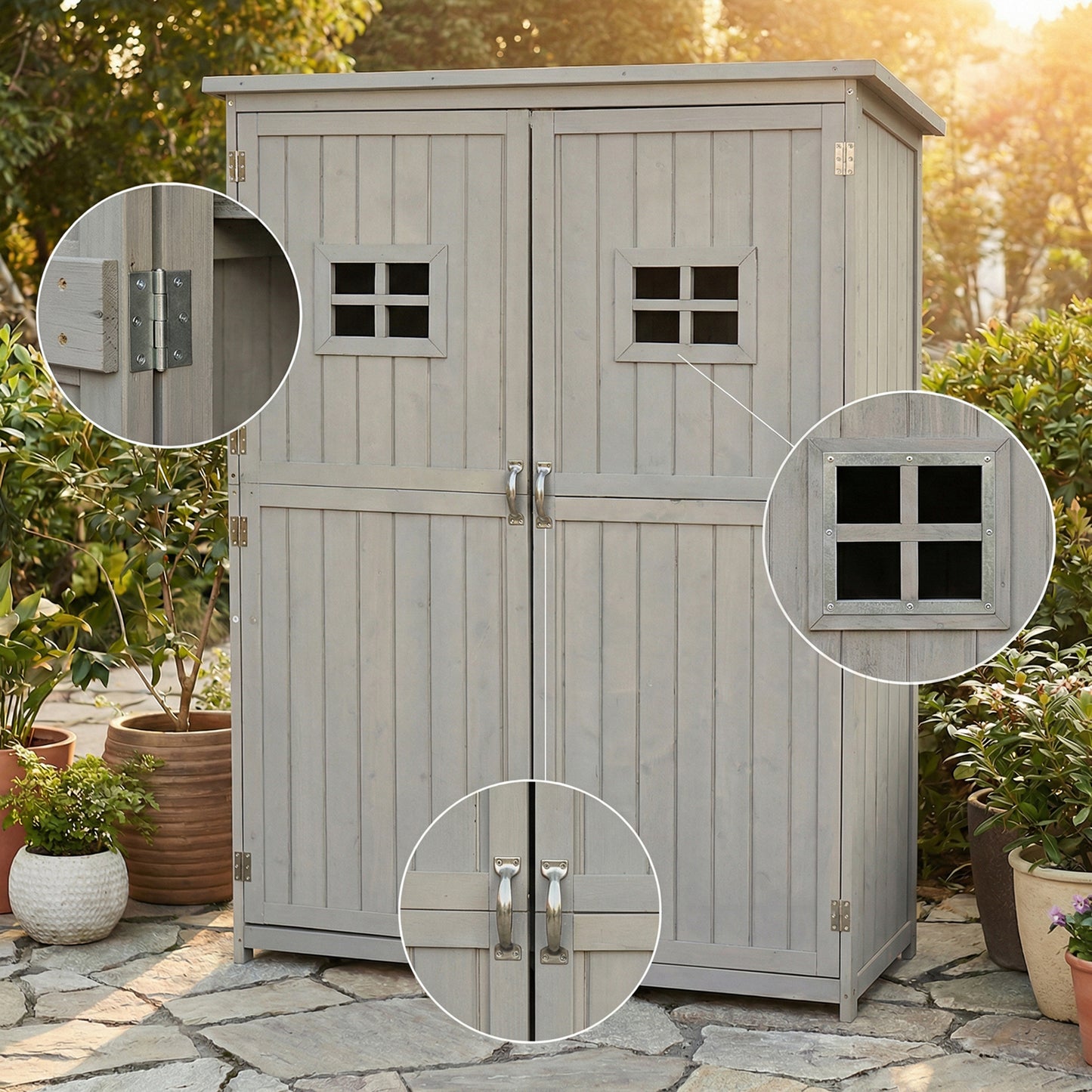 Wooden Garden Shed with Two Windows, Tool Storage Cabinet