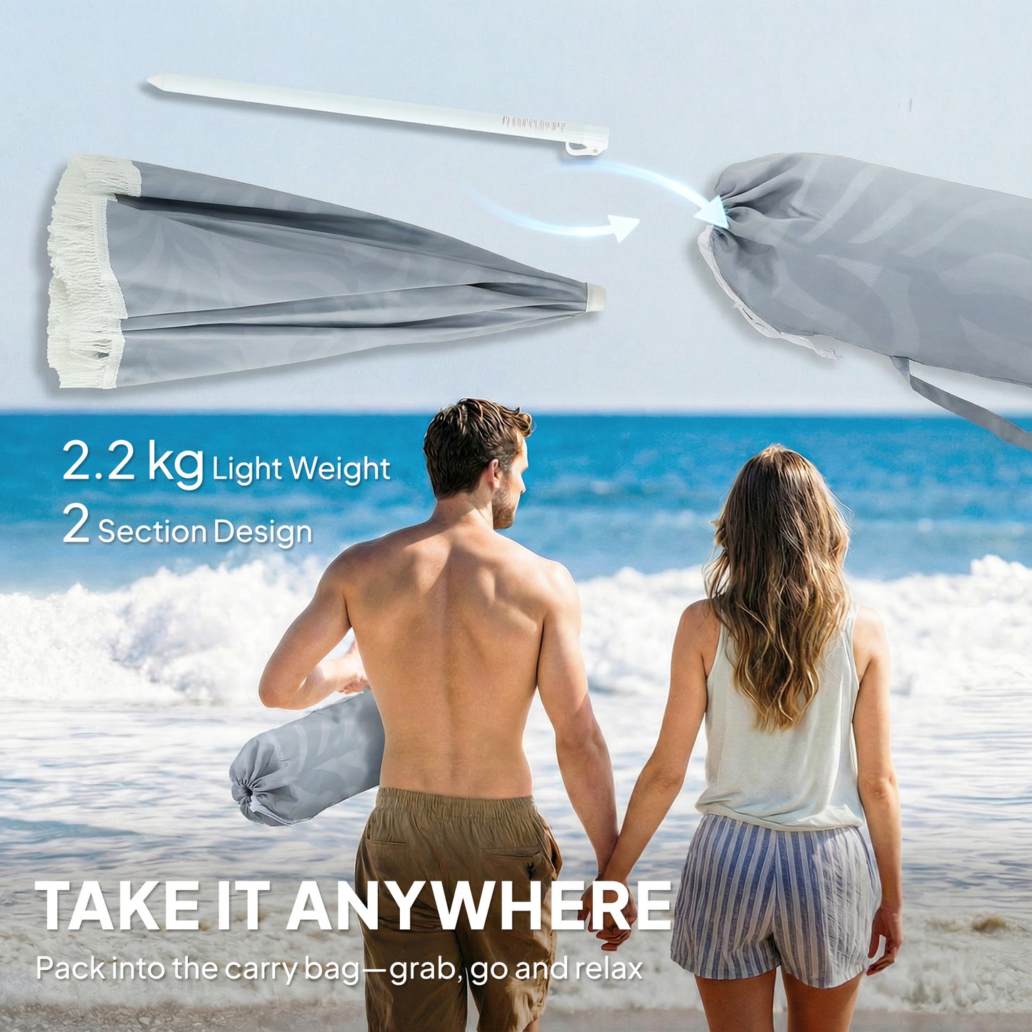1.8 m Beach Umbrella Parasol with Sand Anchor