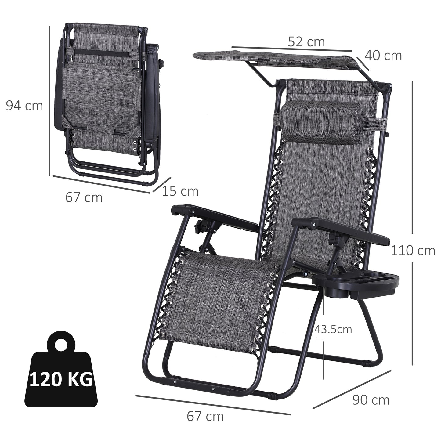 Foldable Reclining Garden Chair with Headrest