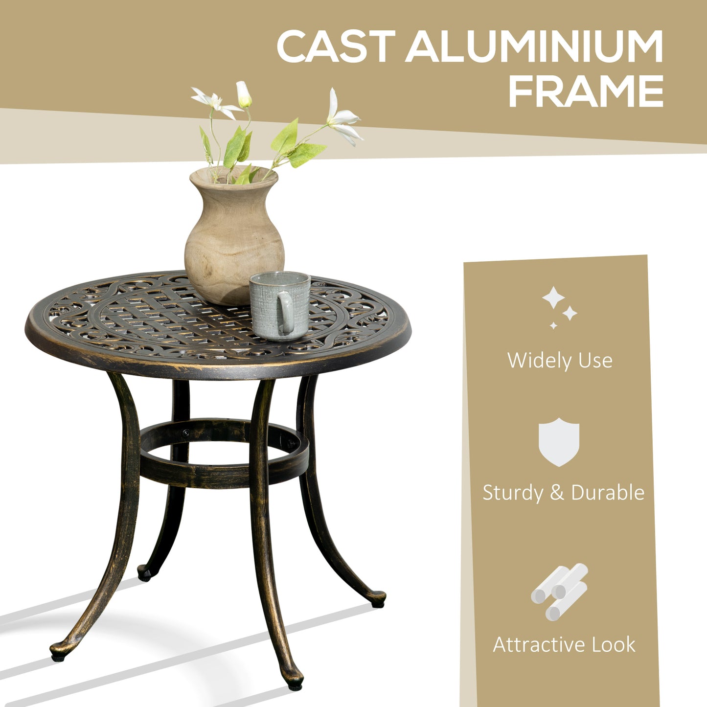 Outdoor Garden Table, Cast Aluminium Patio End Table