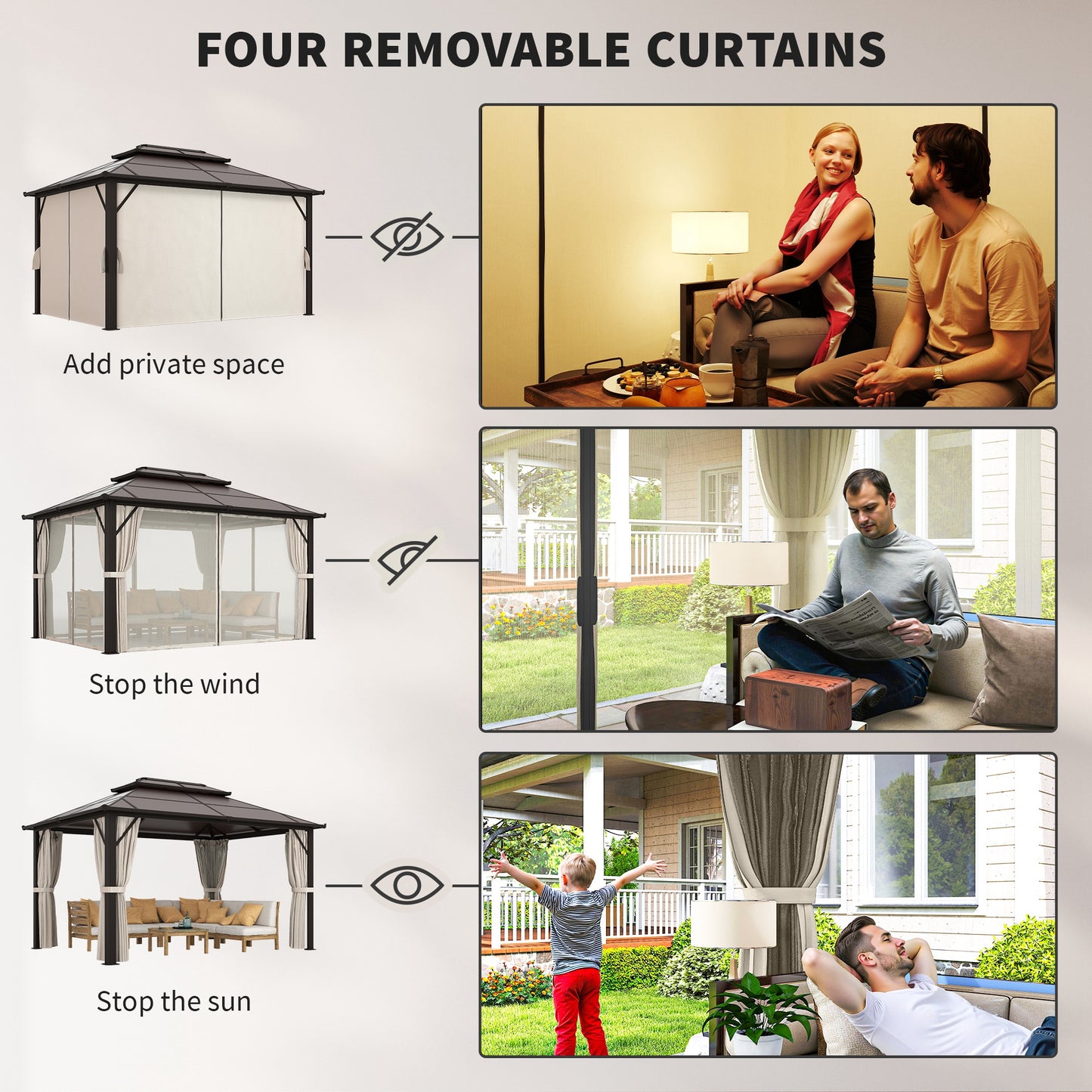 3 x 4m Hardtop Gazebo Canopy with UPF30+ Double Polycarbonate Roof