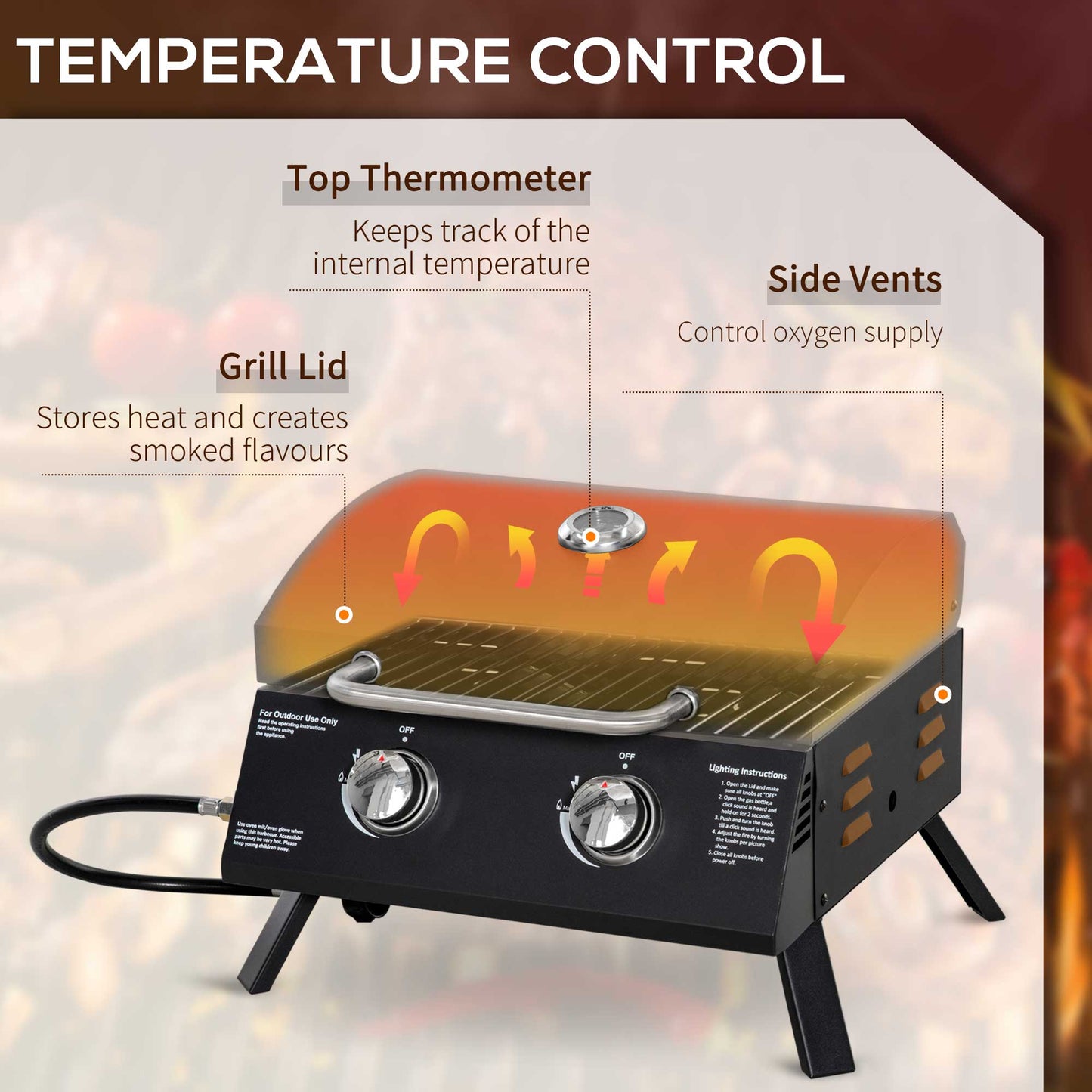 2 Burner Gas BBQ Grill Outdoor Portable Folding Tabletop Barbecue