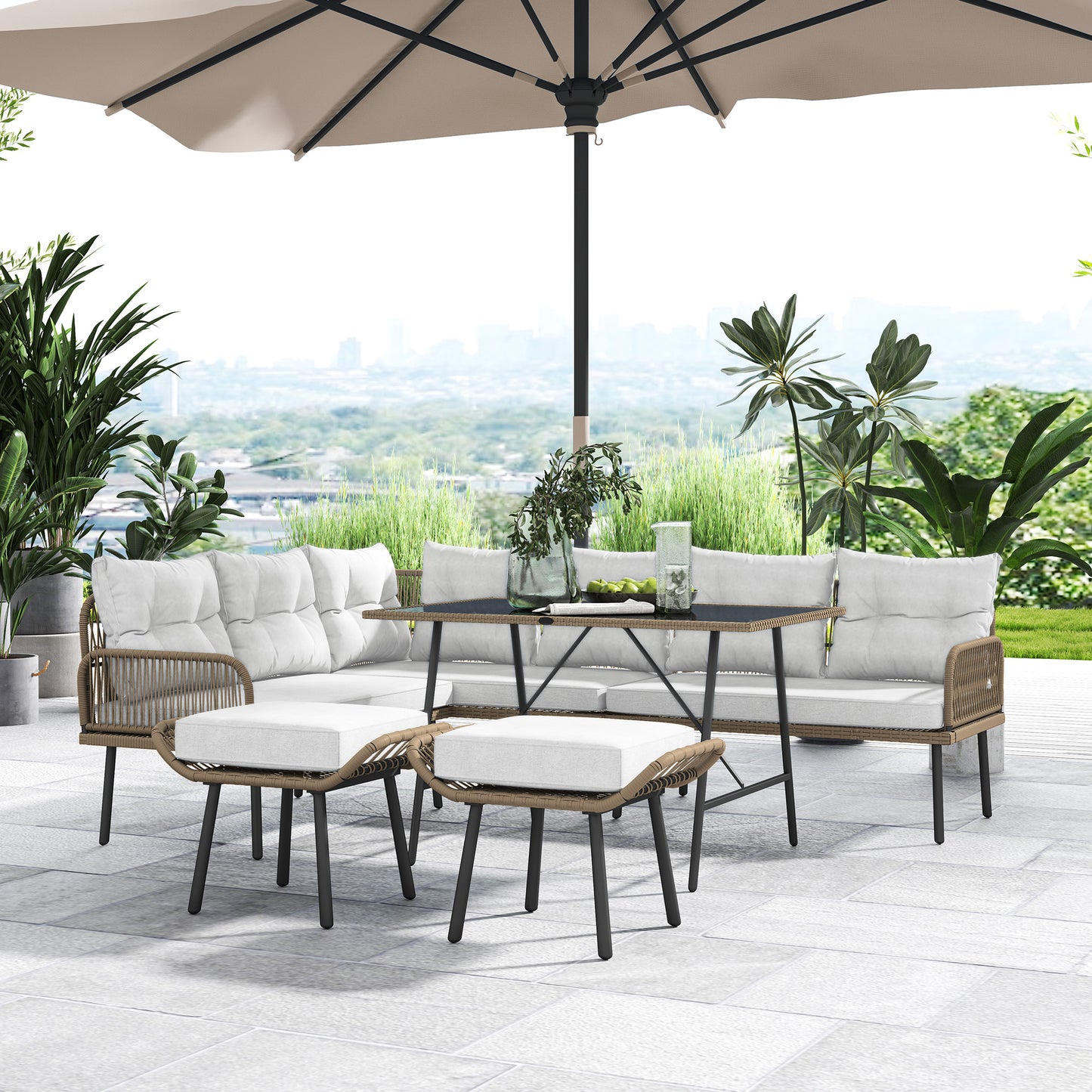 6 Piece Rattan Garden Furniture Set
