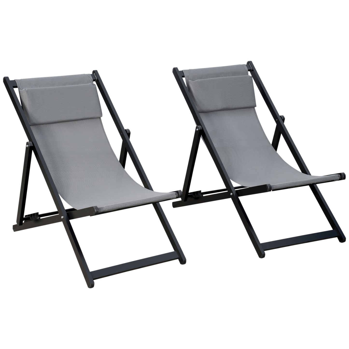 Set of 2 Folding Garden Beach Aluminium Frame Deck Chairs