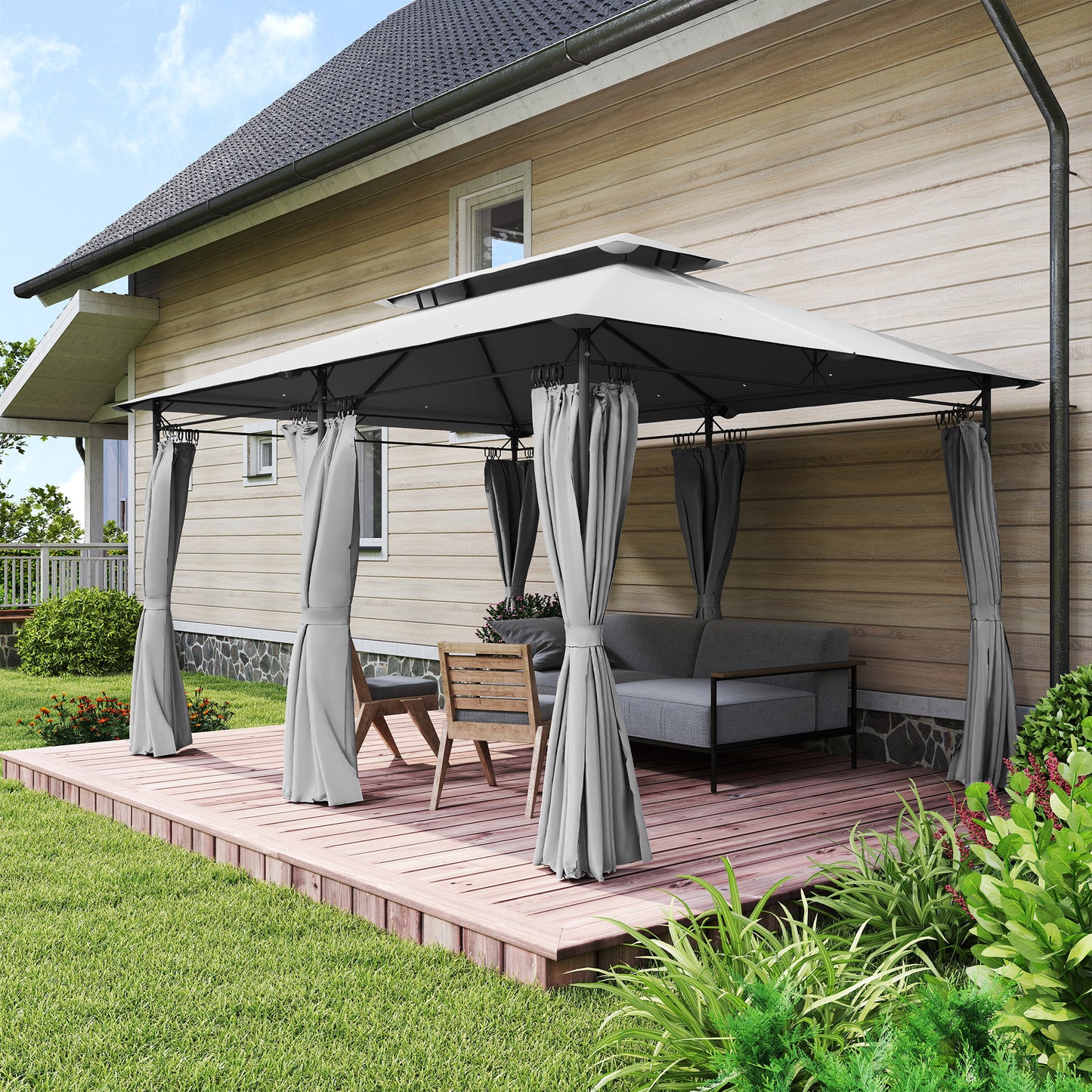 3 x 4m Metal Frame, Two-Tier Roof Gazebo