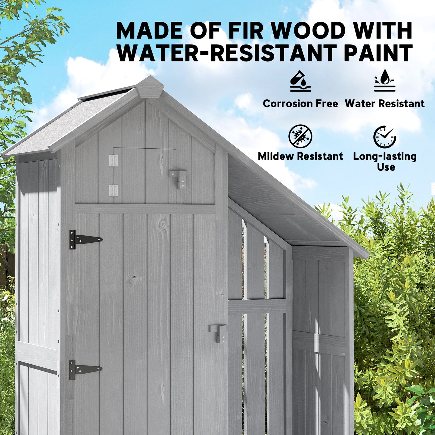 Garden Outdoor Storage Shed 3 Shelves Tilt Roof w/ Firewood Rack